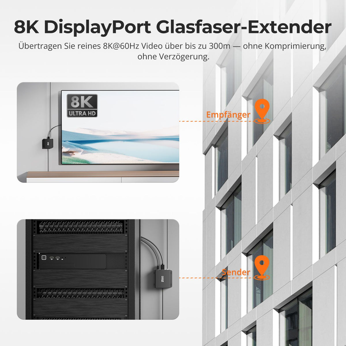 Grenzen sprengen: 8K DisplayPort Verlängerung über 300m mit OM4-Faser