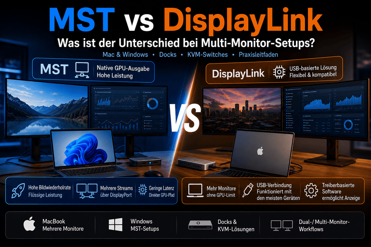 MST vs. DisplayLink: Welche Multi-Monitor-Technologie ist besser für Mac- und Windows-Workflows?