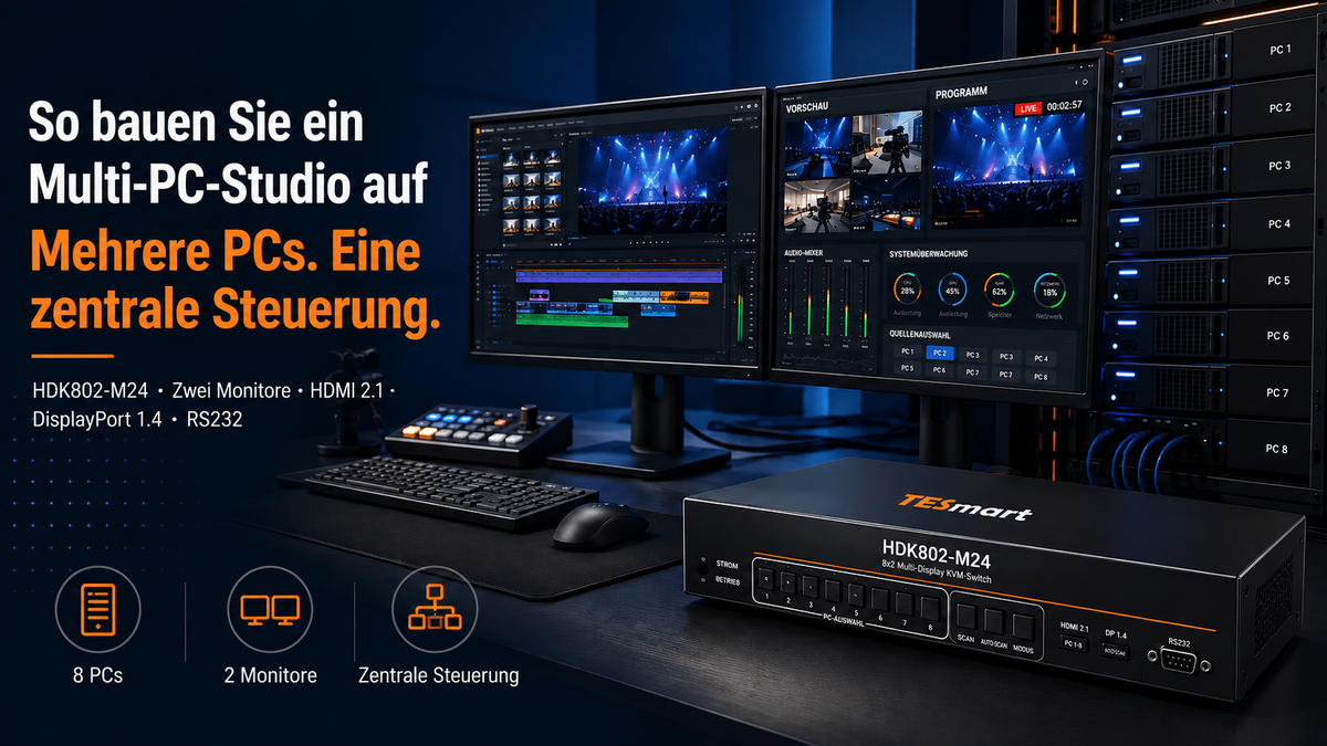 So bauen Sie ein Multi-PC-Studio auf: HDMI 2.1, DisplayPort 1.4, RS232 und Dual-Monitor-KVM erklärt