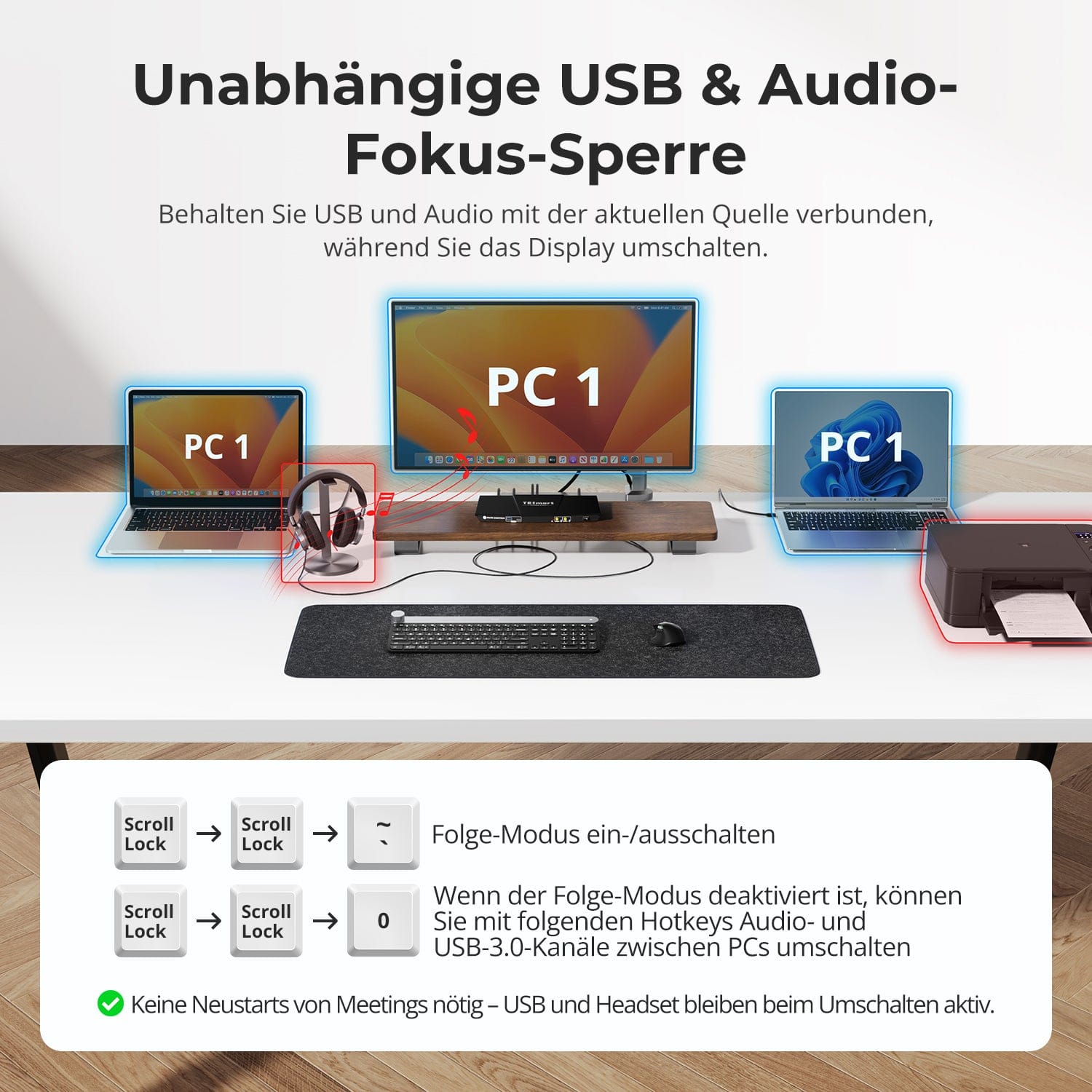 TESmart CKS201-M23-EUBK HDMI KVM Switch 2-Port 8K60 USB-C KVM Switch Gaming Dock mit ADI-Chip, EDID, 4K144Hz für Gaming, 2 Laptops 1 Monitor 10652805090679 2-Port USB-C 8K KVM-Switch mit ADI-Chip für 2 Laptops & 1 Monitor | TESmart EU Plug