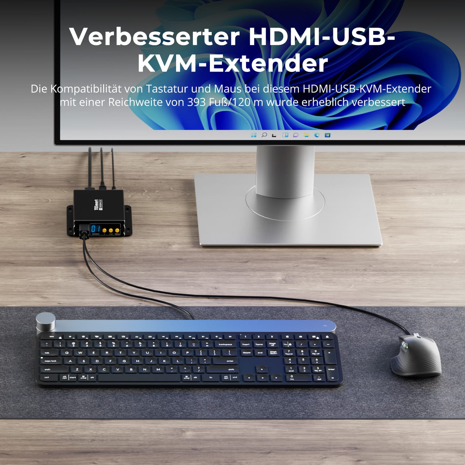 TESmart.DE 120m 1080P HDMI KVM Extender mit PoE & Vierfach-Bildschirm-Kreuzsteuerung über CAT5e/6 Kabel 120m 1080P HDMI KVM Extender mit PoE & Vierfach-Bildschirm-Kreuzsteuerung über CAT5e/6 Kabel
