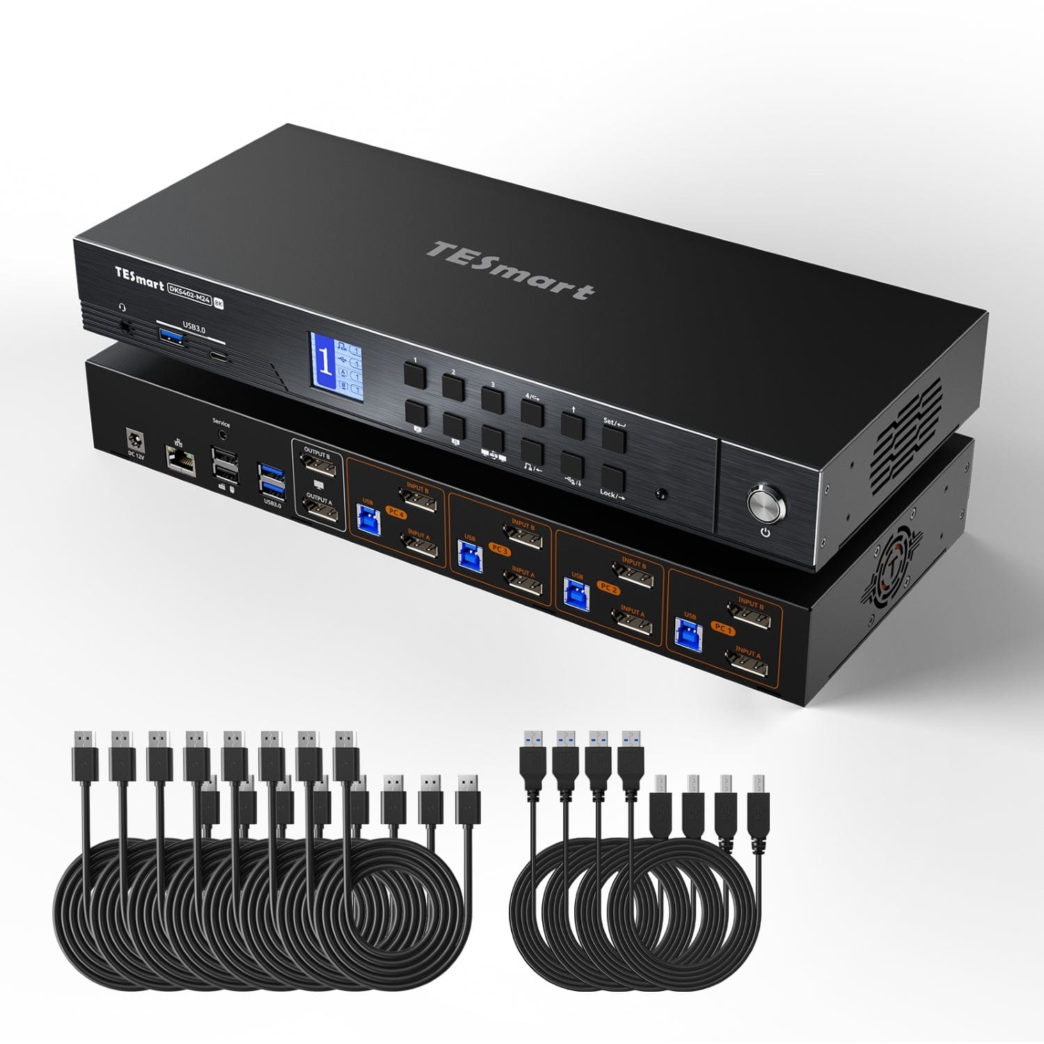 TESmart.DE DKS402-M24-EUBK DP 1.4 Dual 8K@60Hz KVM-Switch mit Netzwerk-Hub & Smart EDID – für IT-Profis, Kreative & Multi-PC-Setups DP 1.4 Dual 8K@60Hz KVM-Switch mit Netzwerk-Hub & Smart EDID – für IT-Profis, Kreative & Multi-PC-Setups