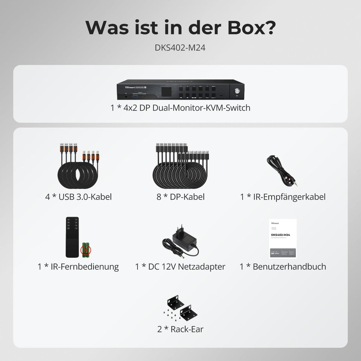 TESmart.DE DKS402-M24-EUBK DP 1.4 Dual 8K@60Hz KVM-Switch mit Netzwerk-Hub & Smart EDID – für IT-Profis, Kreative & Multi-PC-Setups DP 1.4 Dual 8K@60Hz KVM-Switch mit Netzwerk-Hub & Smart EDID – für IT-Profis, Kreative & Multi-PC-Setups