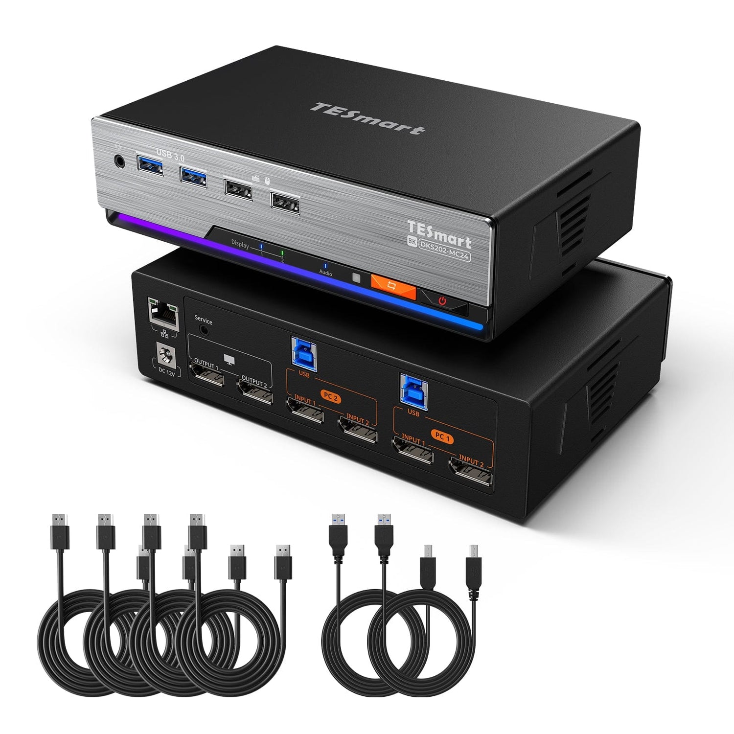TESmart.DE DP 1.4 Dual 8K@60Hz 4K@144Hz KVM Switch for 2 PCs & 2 Monitors, w/ Multi-PC Control, Drag-and-Drop File Share, USB 3.2 Gen1 & Built-in Gigabit Network Nahtlose Kontrolle von 2 PCs mit gestochen scharfer DP 1.4-Videoqualität (8K@60Hz / 4K@144Hz), USB 3.2 Gen1 SuperSpeed & integriertem Gigabit-Netzwerk.