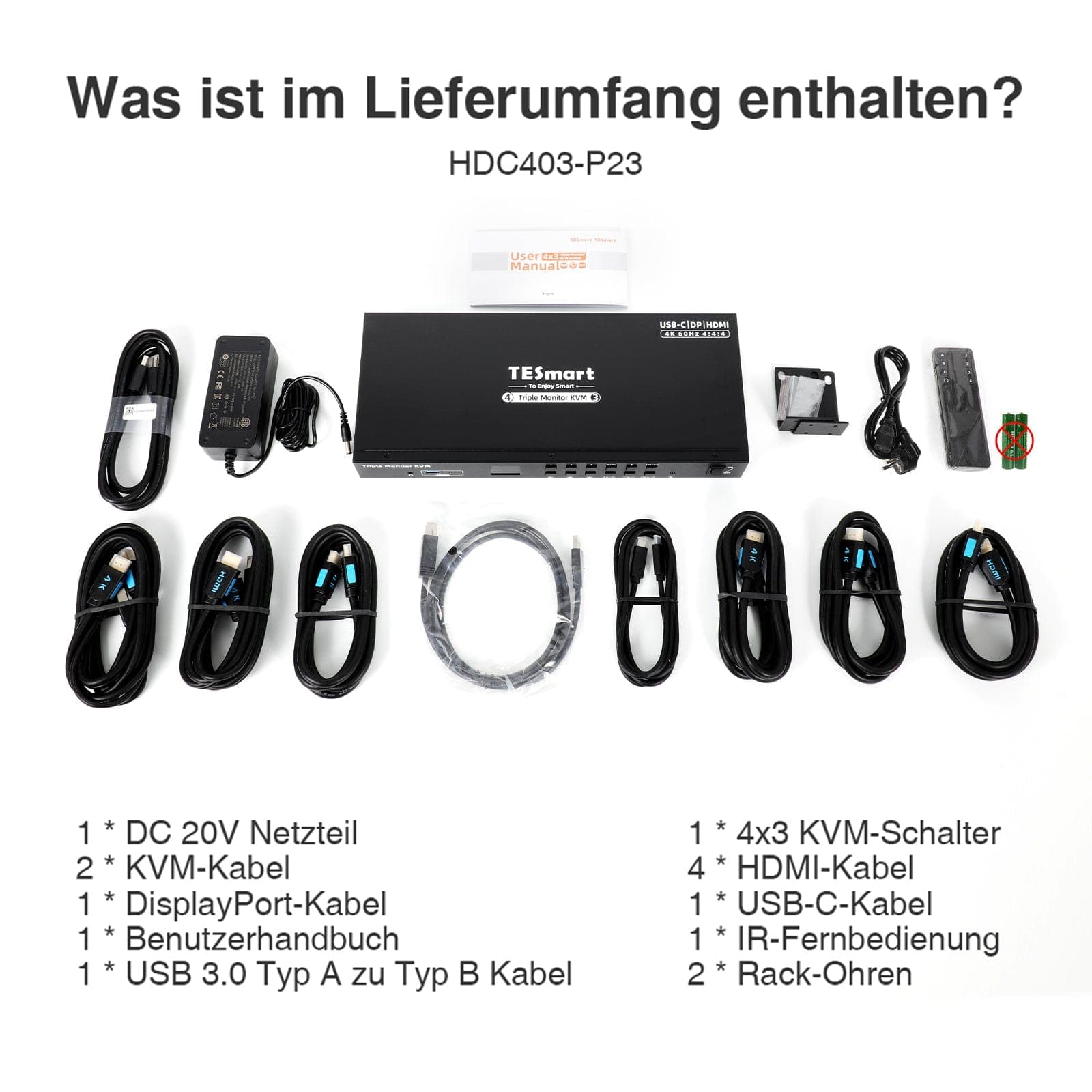 TESmart.DE Drei Monitor KVM Switcher Drei Monitor MST KVM-Dockingstation-Kit - 4K60Hz, EDID für 1 Laptop & 3 PCs Drei-Monitor MST KVM-Dock - 4K60Hz, EDID für 1 Laptop & 3 PCs