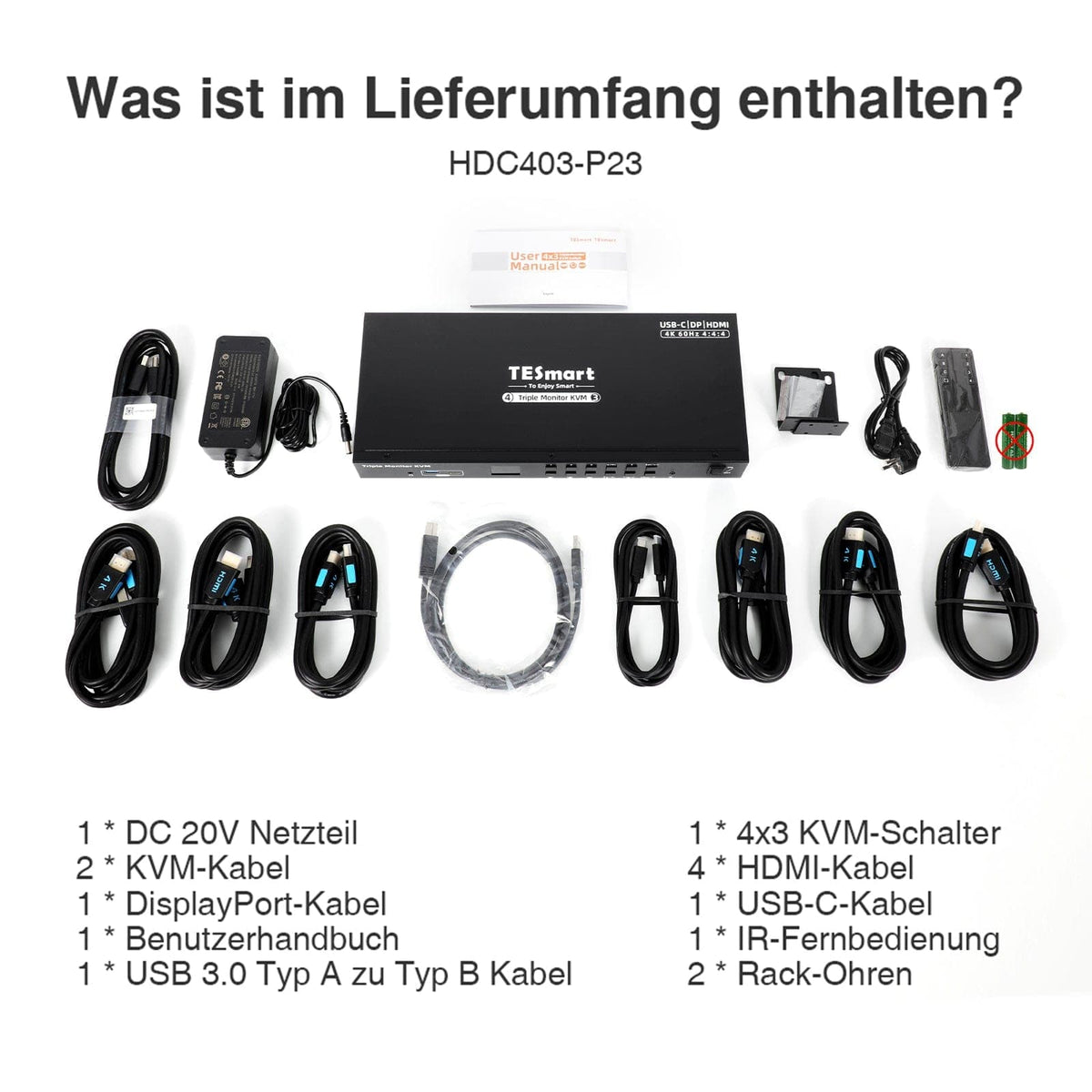 TESmart.DE Drei Monitor KVM Switcher Drei Monitor MST KVM-Dockingstation-Kit - 4K60Hz, EDID für 1 Laptop & 3 PCs Drei-Monitor MST KVM-Dock - 4K60Hz, EDID für 1 Laptop & 3 PCs