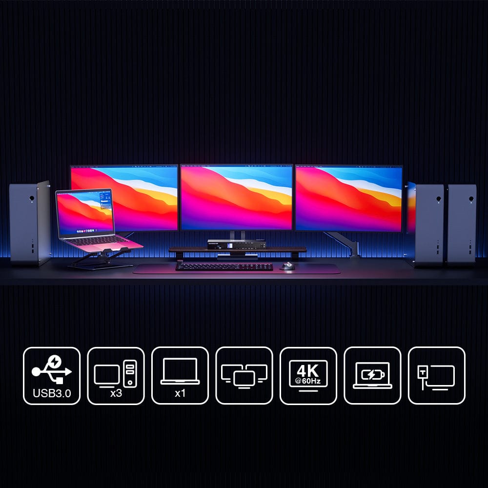 TESmart.DE Drei Monitor KVM Switcher Drei Monitor MST KVM-Dockingstation-Kit - 4K60Hz, EDID für 1 Laptop & 3 PCs Drei-Monitor MST KVM-Dock - 4K60Hz, EDID für 1 Laptop & 3 PCs