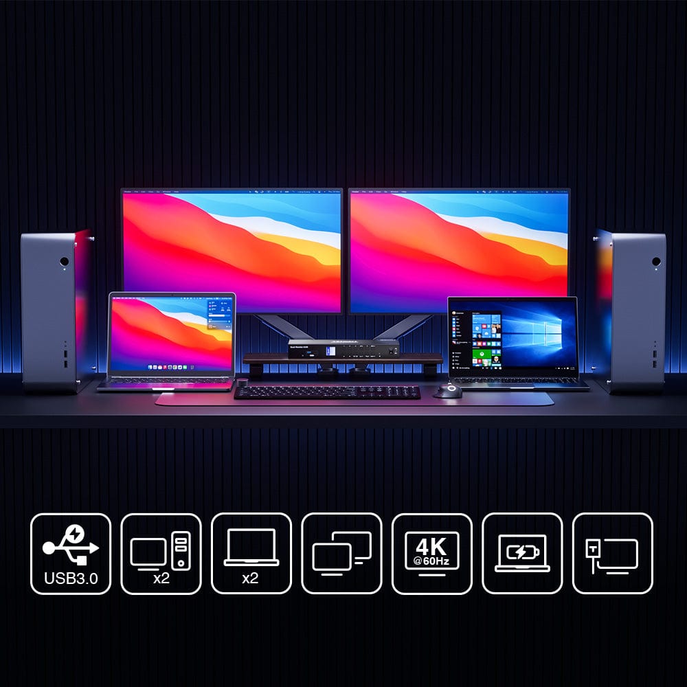 TESmart.DE Dual Monitor KVM Switch Dual-Monitor-USB-C-KVM-Dockingstation-Kit - 4K60Hz, MST, EDID für 2 Laptops und 2 PCs Dual-Monitor USB-C KVM-Dock-4K60Hz, MST, EDID für 2 Laptops und 2 PCs