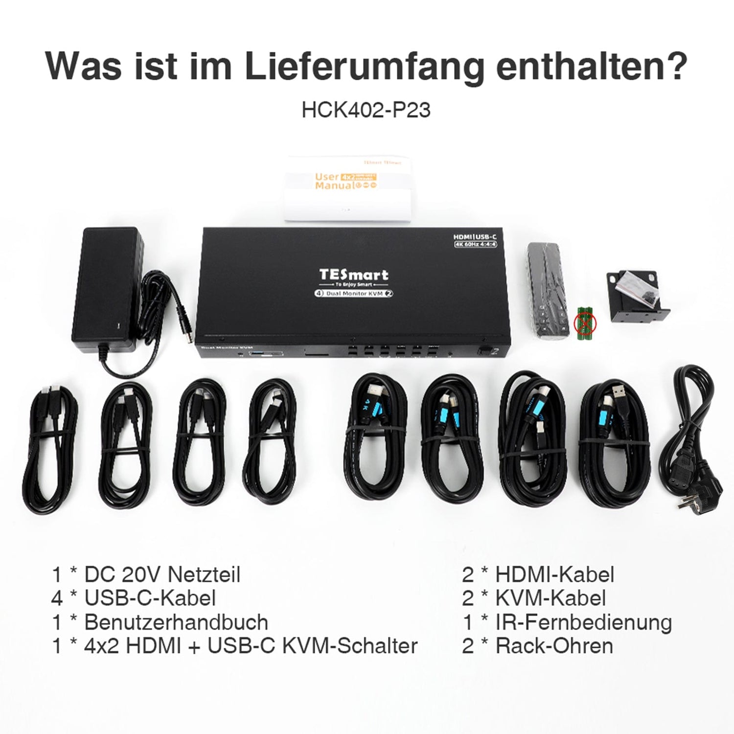 TESmart.DE Dual Monitor KVM Switch Dual-Monitor-USB-C-KVM-Dockingstation-Kit - 4K60Hz, MST, EDID für 2 Laptops und 2 PCs Dual-Monitor USB-C KVM-Dock-4K60Hz, MST, EDID für 2 Laptops und 2 PCs