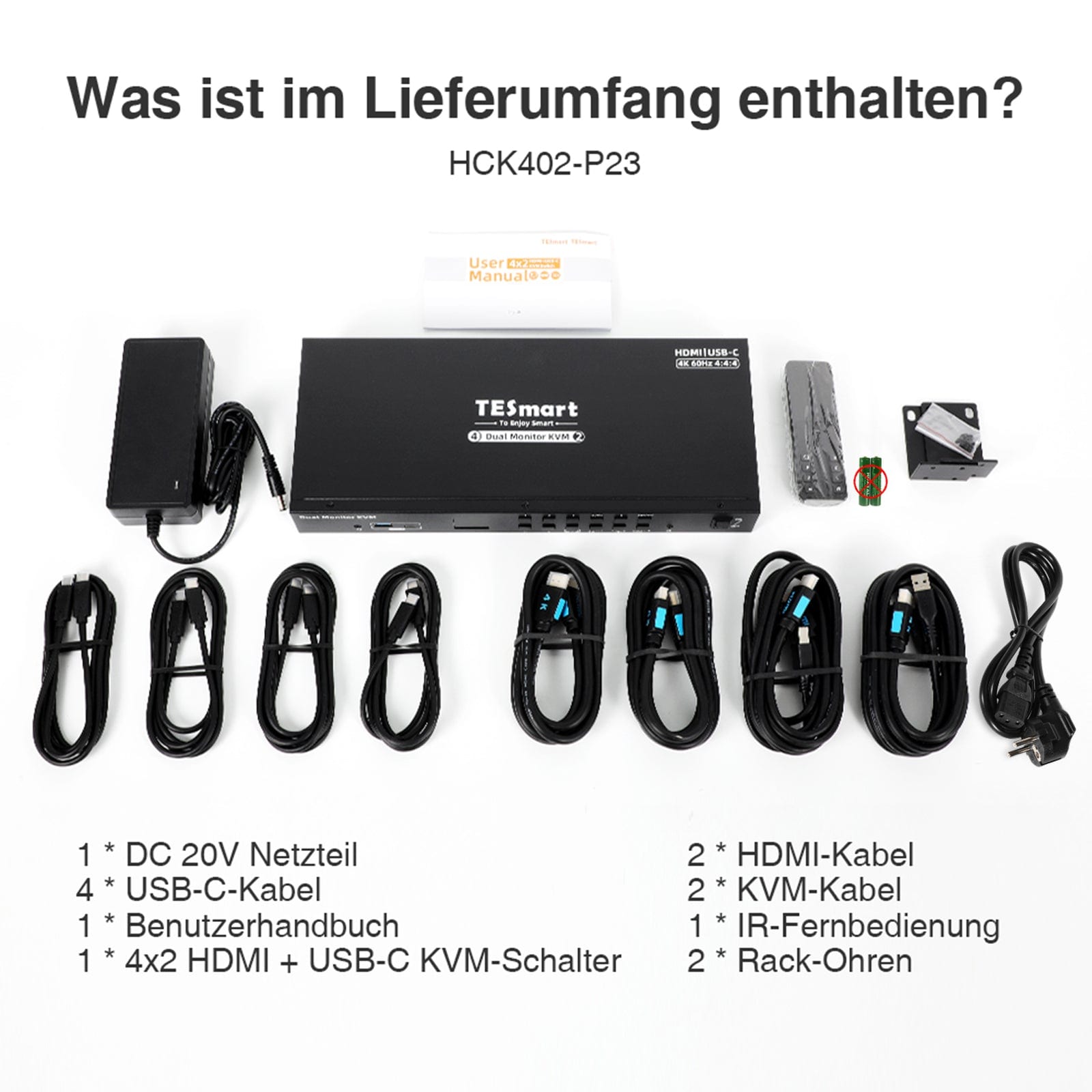 TESmart.DE Dual Monitor KVM Switch Dual-Monitor-USB-C-KVM-Dockingstation-Kit - 4K60Hz, MST, EDID für 2 Laptops und 2 PCs Dual-Monitor USB-C KVM-Dock-4K60Hz, MST, EDID für 2 Laptops und 2 PCs