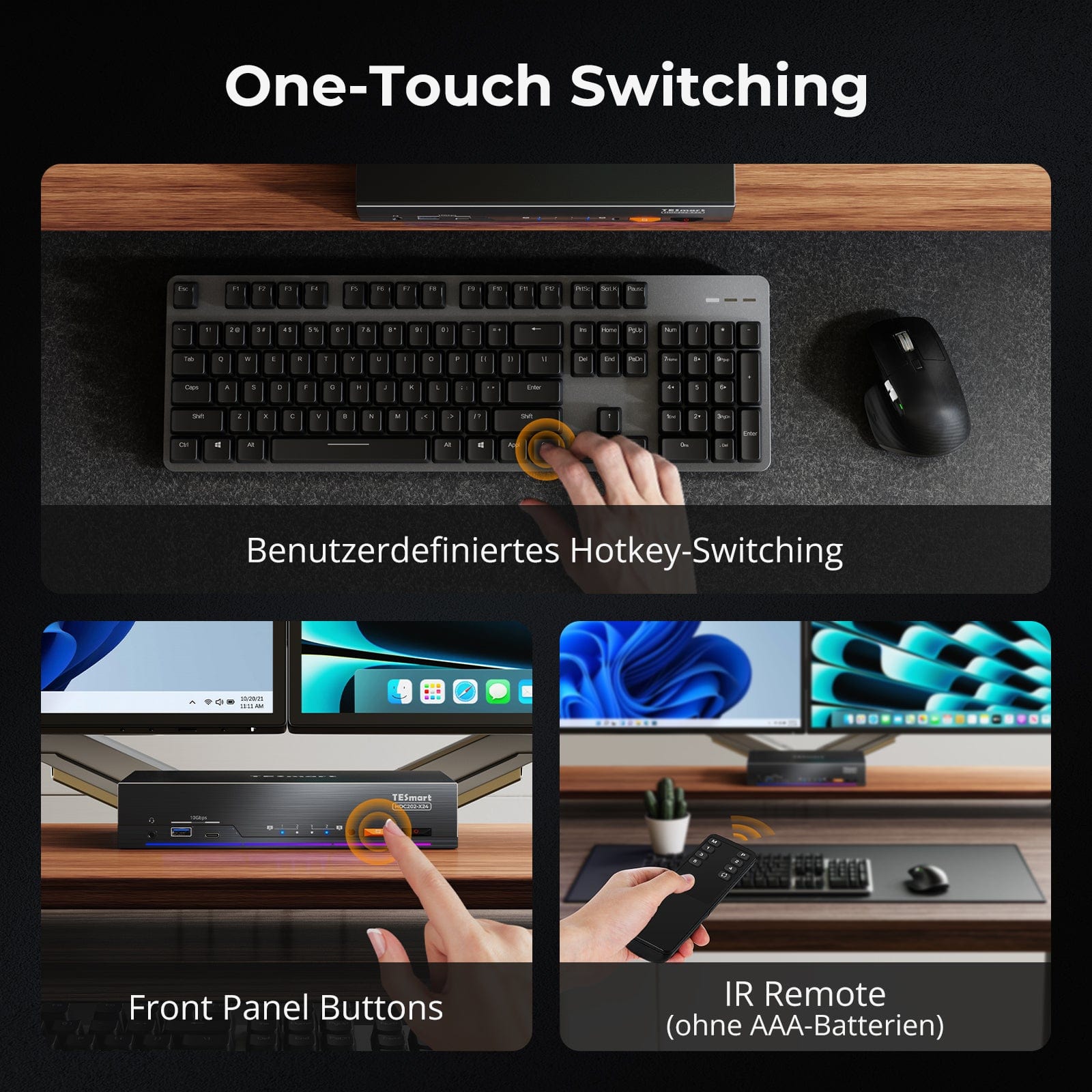TESmart.DE HDC202-X24-EUBK Dual 4K60Hz Thunderbolt™ 4 KVM-Dock für 1 Laptop & 1 Desktop – EDID, Gaming & Hybrides Home-Office 10652805090792 Der weltweit erste Dual-Monitor-Thunderbolt™ 4 KVM – Perfekt für Gaming- und hybride Home-Office-Setups