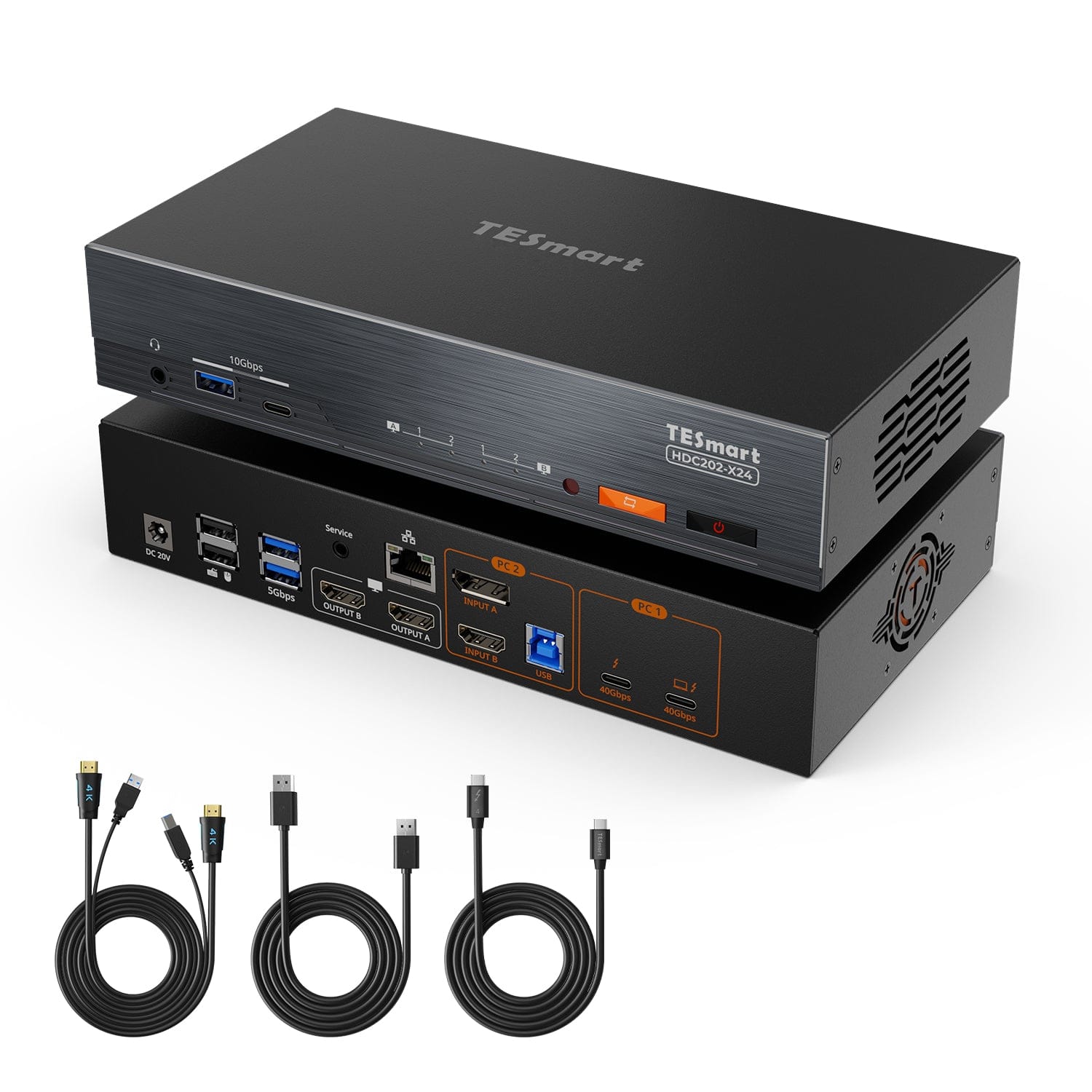 SUIDEK HDMI KVM Switch 1 Monitor 2 PC, 4K @60Hz USB 3.0 KVM Schakelaar met 4 USB-poorten voor 2 Computers Delen Toetsenbord Muis Printer, inclusief Desktop Controller, 2 USB-kabels en Netadapter