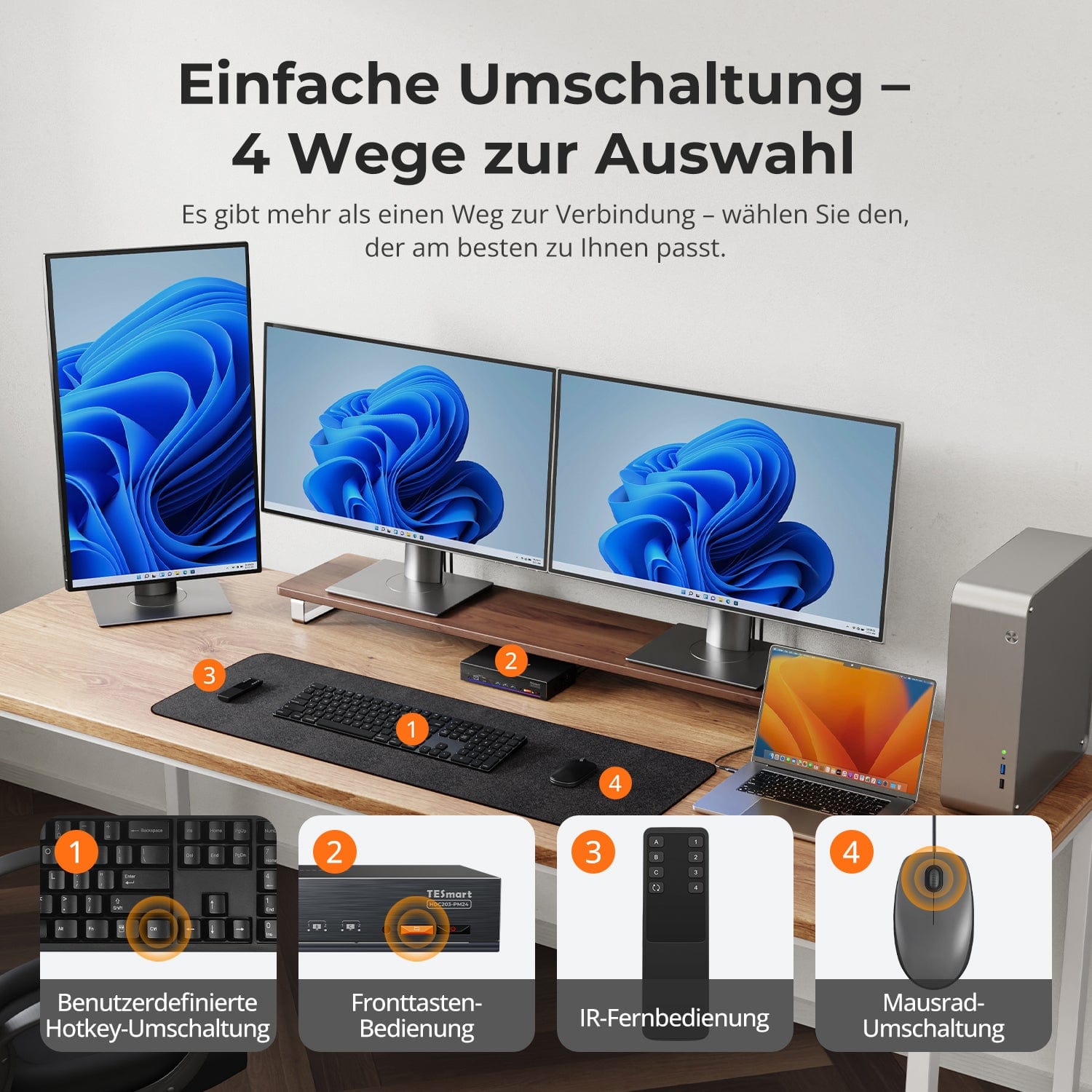 TESmart.DE HDC203-PM24-EUBK Triple 4K60Hz DisplayLink® Hybrid KVM Dockingstation – USB-C mit EDID & 100W PD für 2 PCs (Mac & Desktop) 10652805092246 Triple 4K60Hz DisplayLink® Hybrid KVM Dockingstation – USB-C mit EDID & 100W PD für 2 PCs (Mac & Desktop)