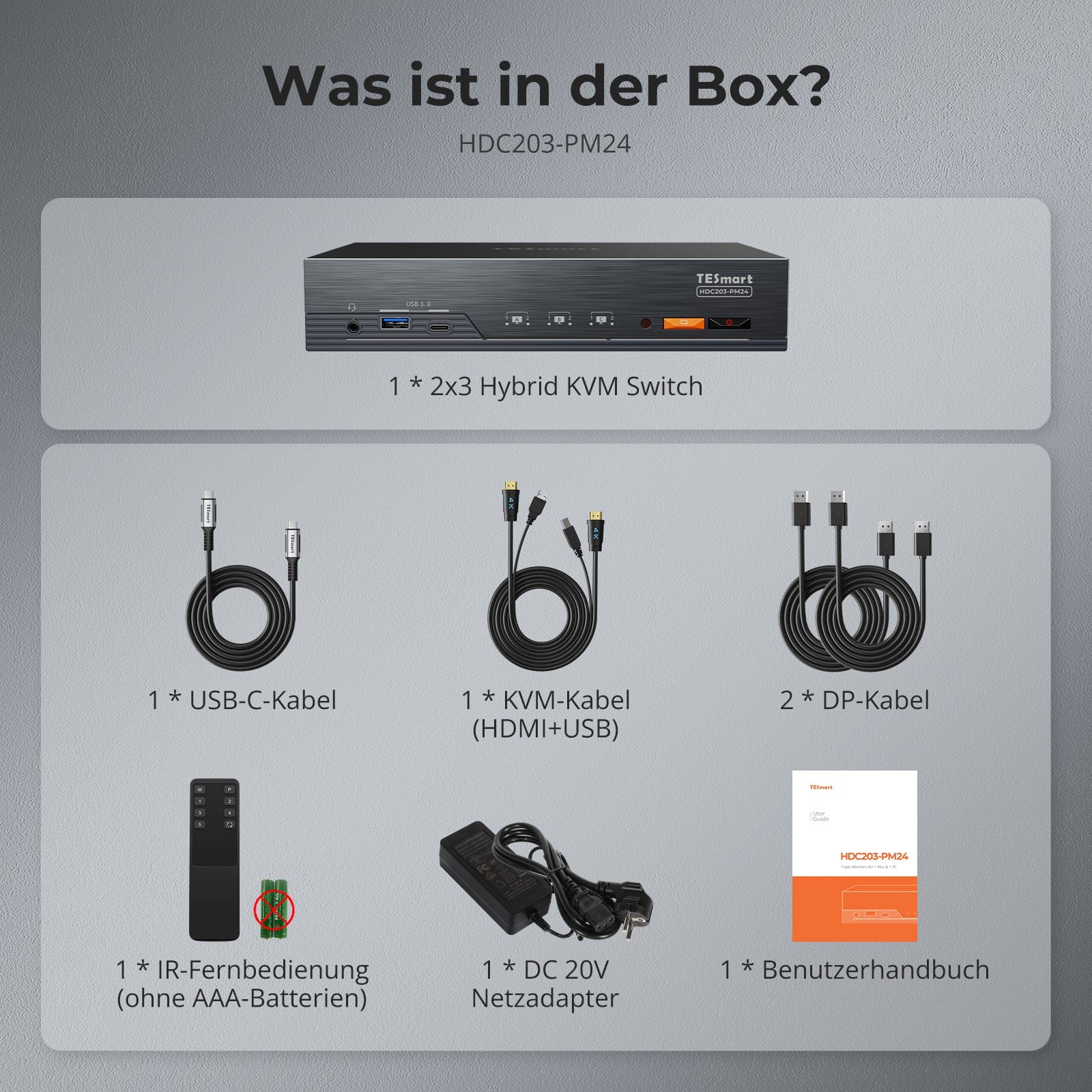 TESmart.DE HDC203-PM24-EUBK Triple 4K60Hz DisplayLink® Hybrid KVM Dockingstation – USB-C mit EDID & 100W PD für 2 PCs (Mac & Desktop) 10652805092246 Triple 4K60Hz DisplayLink® Hybrid KVM Dockingstation – USB-C mit EDID & 100W PD für 2 PCs (Mac & Desktop)