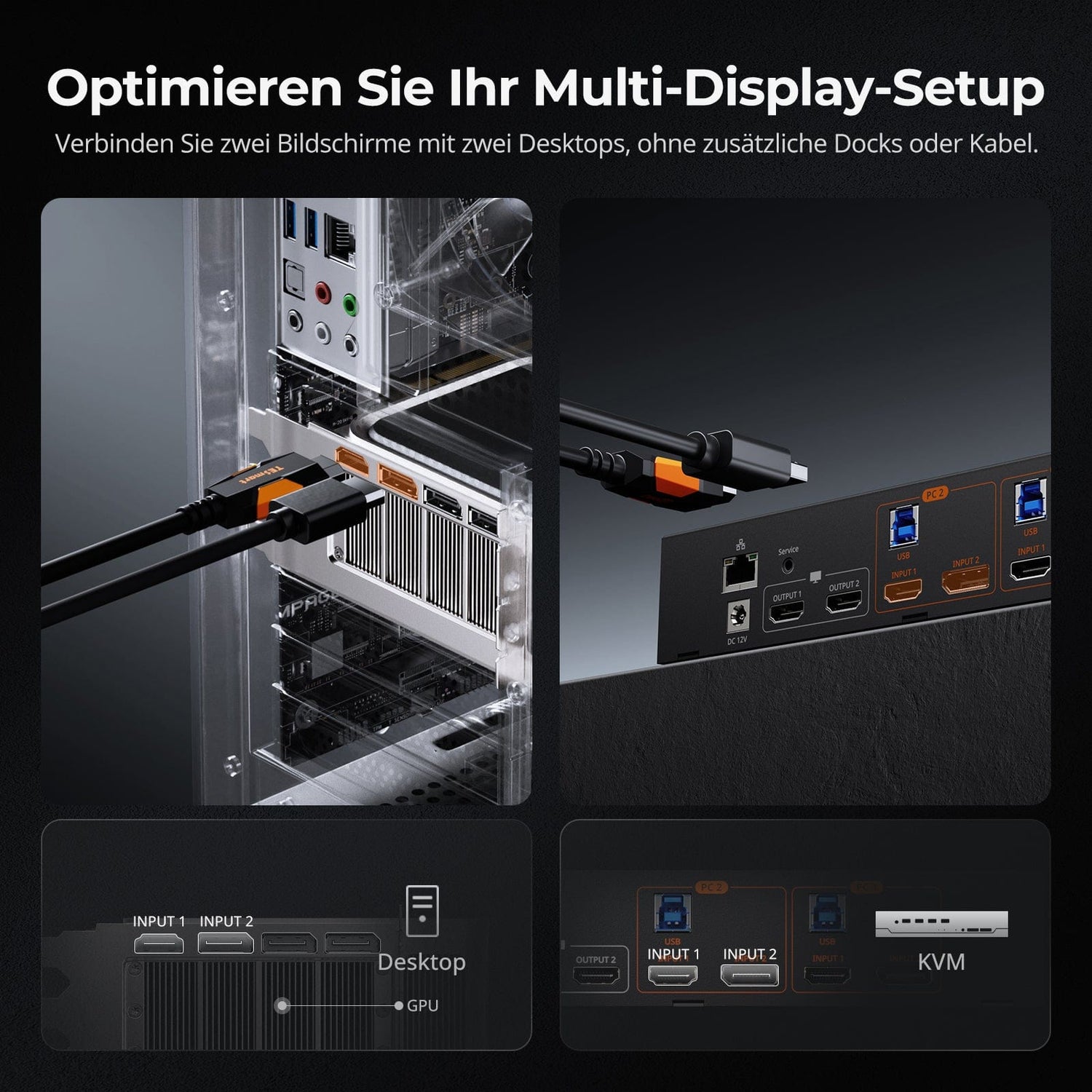 TESmart.DE HDK202-M24-EUBK HDMI 2.1 & DP 1.4 Dual 4K144Hz KVM-Switch Gaming-Dock für 2 PCs und 2 Monitore, mit ADI-Chip, EDID, VRR, FVA, ALLM und Dynamic HDR 10652805090761 HDMI 2.1 & DP 1.4 Dual 4K144Hz VRR KVM-Dock für 2 PCs und 2 Monitore, ADI-Chip, EDID, HDR EU Plug