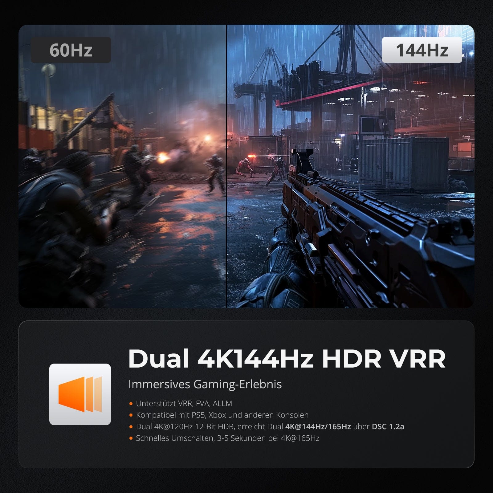 TESmart.DE HDK202-M24-EUBK HDMI 2.1 & DP 1.4 Dual 4K144Hz KVM-Switch Gaming-Dock für 2 PCs und 2 Monitore, mit ADI-Chip, EDID, VRR, FVA, ALLM und Dynamic HDR 10652805090761 HDMI 2.1 & DP 1.4 Dual 4K144Hz VRR KVM-Dock für 2 PCs und 2 Monitore, ADI-Chip, EDID, HDR EU Plug