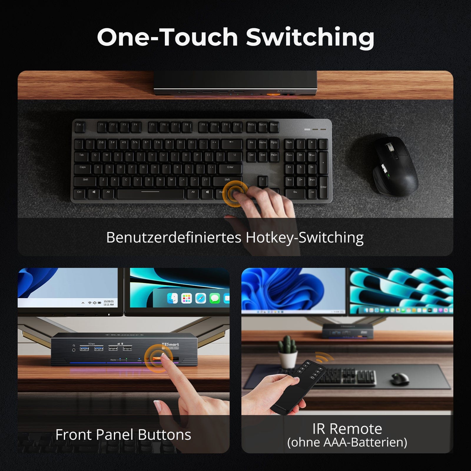 TESmart.DE HDK202-M24-EUBK HDMI 2.1 & DP 1.4 Dual 4K144Hz KVM-Switch Gaming-Dock für 2 PCs und 2 Monitore, mit ADI-Chip, EDID, VRR, FVA, ALLM und Dynamic HDR 10652805090761 HDMI 2.1 & DP 1.4 Dual 4K144Hz VRR KVM-Dock für 2 PCs und 2 Monitore, ADI-Chip, EDID, HDR EU Plug