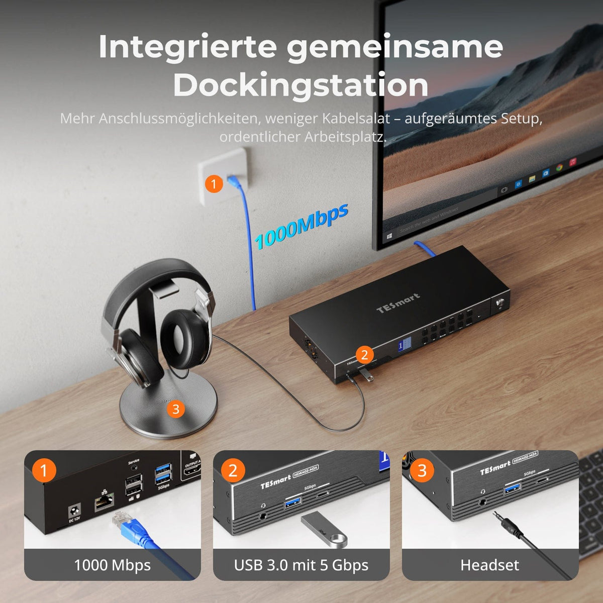 TESmart.DE HDK402-M24-EUBK Dual Monitor KVM Switch HDMI 2.1 & DP 1.4 Dual 4K144Hz KVM-Switch Gaming-Dock für 4 PCs & 2 Monitore, mit ADI-Chip, EDID, VRR, FVA, ALLM und Dynamic HDR 10652805090815 4-Port HDMI 2.1 & DP 1.4 4K144Hz VRR KVM-Switch mit ADI-Chip | TESmart