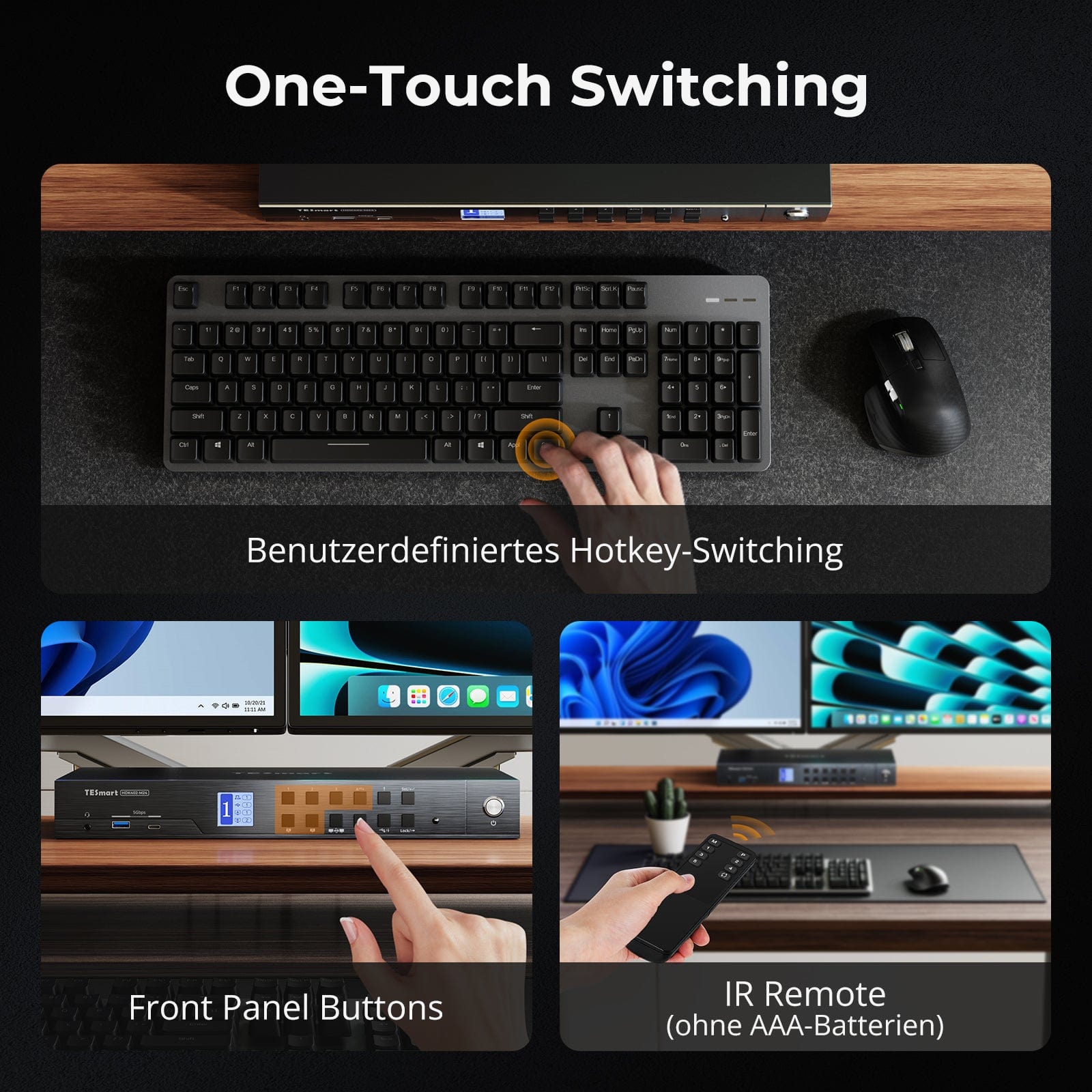 TESmart.DE HDK402-M24-EUBK HDMI 2.1 & DP 1.4 Dual 4K144Hz KVM-Switch Gaming-Dock für 4 PCs & 2 Monitore, mit ADI-Chip, EDID, VRR, FVA, ALLM und Dynamic HDR 10652805090815 HDMI 2.1 & DP 1.4 Dual 4K144Hz VRR KVM-Dock für 4 PCs & 2 Monitore, ADI-Chip, EDID, HDR