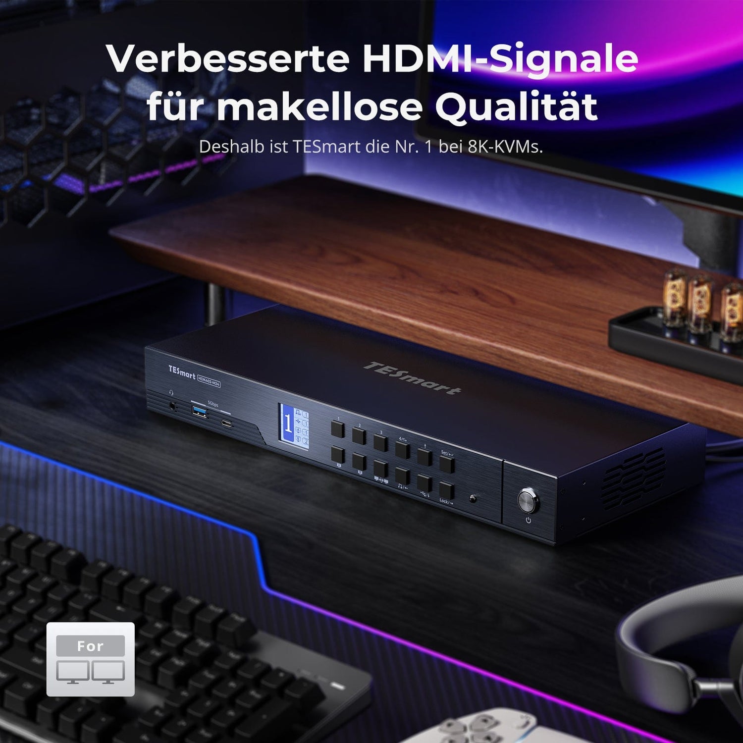 TESmart.DE HDK402-M24-EUBK HDMI 2.1 & DP 1.4 Dual 4K144Hz KVM-Switch Gaming-Dock für 4 PCs & 2 Monitore, mit ADI-Chip, EDID, VRR, FVA, ALLM und Dynamic HDR 10652805090815 HDMI 2.1 & DP 1.4 Dual 4K144Hz VRR KVM-Dock für 4 PCs & 2 Monitore, ADI-Chip, EDID, HDR