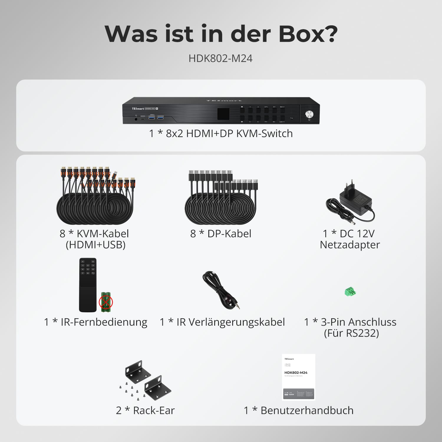 TESmart.DE HDK802-M24-EUBK HDMI 2.1 & DP 1.4 Dual 8K60Hz KVM-Switch für 8 PCs & 2 Monitore, mit ADI-Chip, EDID, VRR, FVA, ALLM und Dynamic HDR 10617230232520 HDMI 2.1 & DP 1.4 Dual 8K60Hz KVM-Switch für 8 PCs & 2 Monitore, mit ADI-Chip, EDID, VRR, FVA, ALLM und Dynamic HDR EU Plug