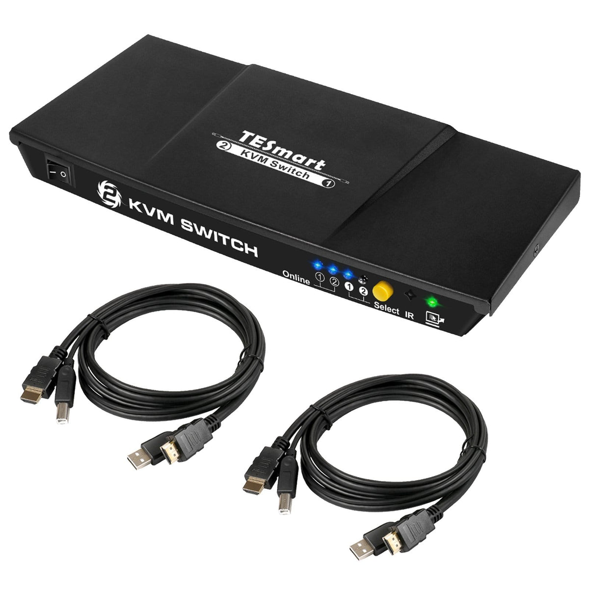 TESmart.DE HDMI KVM Switch TESmart HDMI KVM Switch 2x1 4K@30Hz with 2 Pcs 5ft KVM Cables Supports USB 2.0 Device Control up to 4 Computers/Servers/DVR