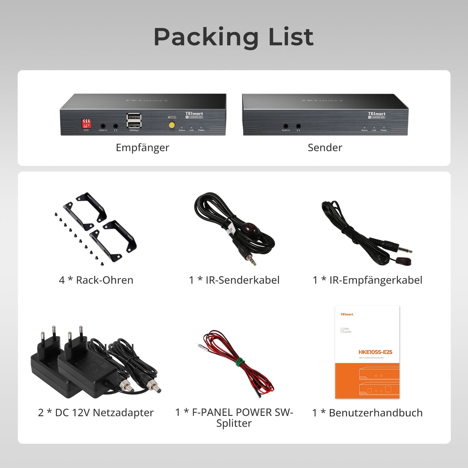 TESmart.DE HKE10SS-E25-EUBK 100M 4K30 HDMI Extender mit PoE & bidirektionaler IR-Übertragung über CAT5e/6-Kabel 10617230232353 100M 4K30 HDMI Extender mit PoE & bidirektionaler IR-Übertragung über CAT5e/6-Kabel