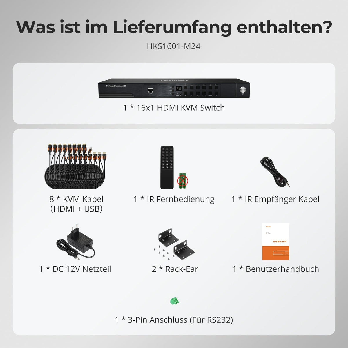 TESmart.DE HKS1601-M24-EUBK 16-fach 8K60Hz HDMI 2.1 KVM Switch – Multi-Control, USB 3.2 Gen1 (5 Gbit/s) & Smart Modes für Profi-Studios und Multi-PC-Setups 10652805092345 16-fach 8K60Hz HDMI 2.1 KVM Switch – Multi-Control, USB 3.2 Gen1 (5 Gbit/s) & Smart Modes für Profi-Studios und Multi-PC-Setups