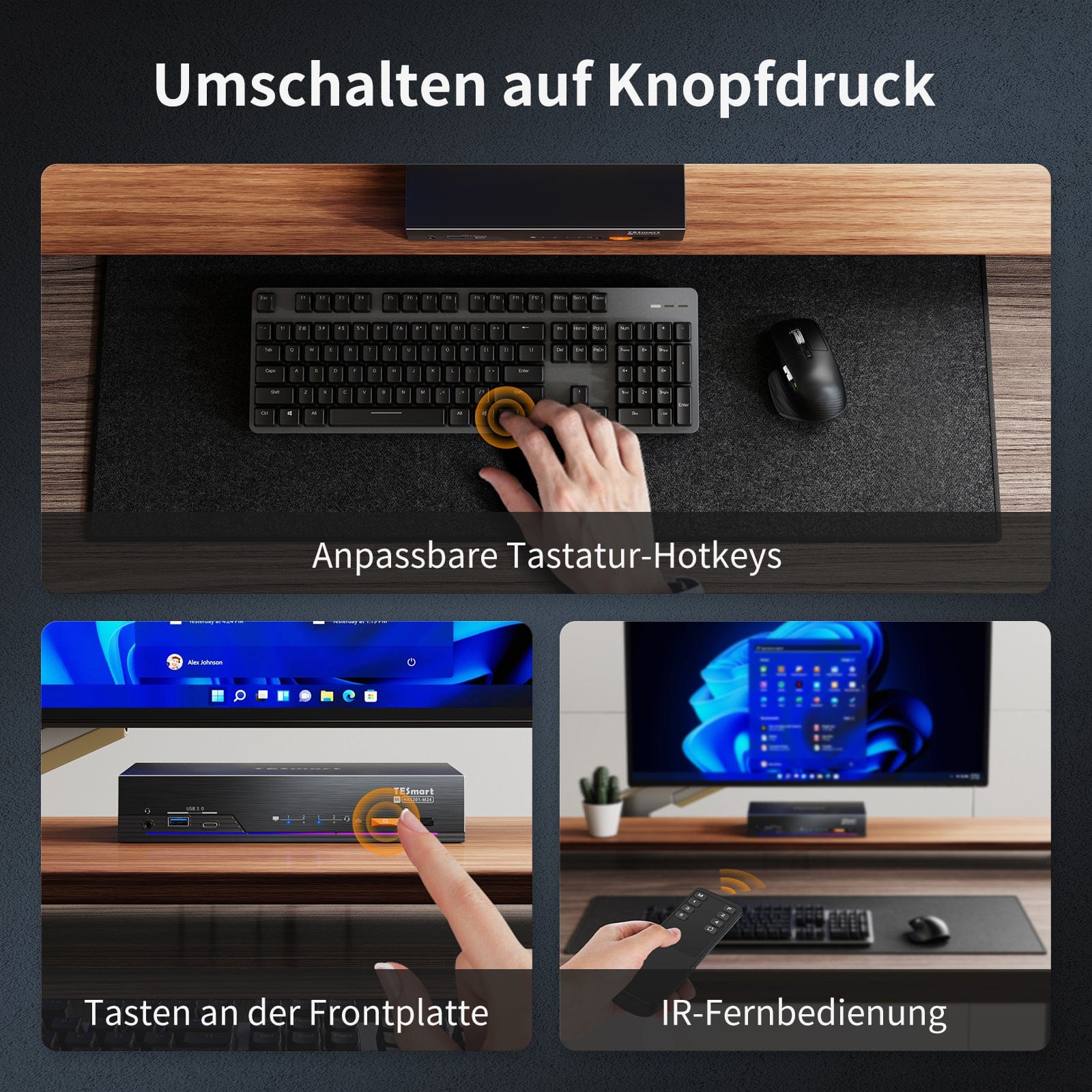 TESmart.DE HKS201-M24-EUBK 8K60Hz HDMI 2.1 2x1 KVM-Switch Pro-Hub für 2 PCs, mit EDID-Emulation, Gigabit-LAN, Dual-Ladefunktion & USB 3.2 Gen 1 10652805091171 Ultra HD 8K60Hz 2×1 HDMI KVM-Switch für 2 PCs, mit EDID-Emulation, Gigabit-LAN, USB 3.2 Gen1 & Schnellladung