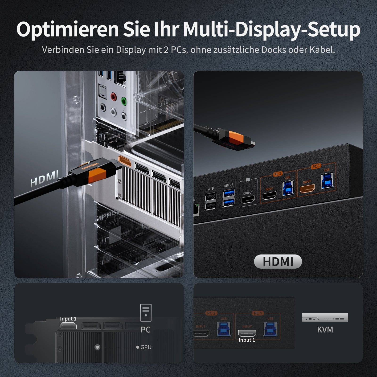 TESmart.DE HKS201-M24-EUBK 8K60Hz HDMI 2.1 2x1 KVM-Switch Pro-Hub für 2 PCs, mit EDID-Emulation, Gigabit-LAN, Dual-Ladefunktion & USB 3.2 Gen 1 10652805091171 Ultra HD 8K60Hz 2×1 HDMI KVM-Switch für 2 PCs, mit EDID-Emulation, Gigabit-LAN, USB 3.2 Gen1 & Schnellladung