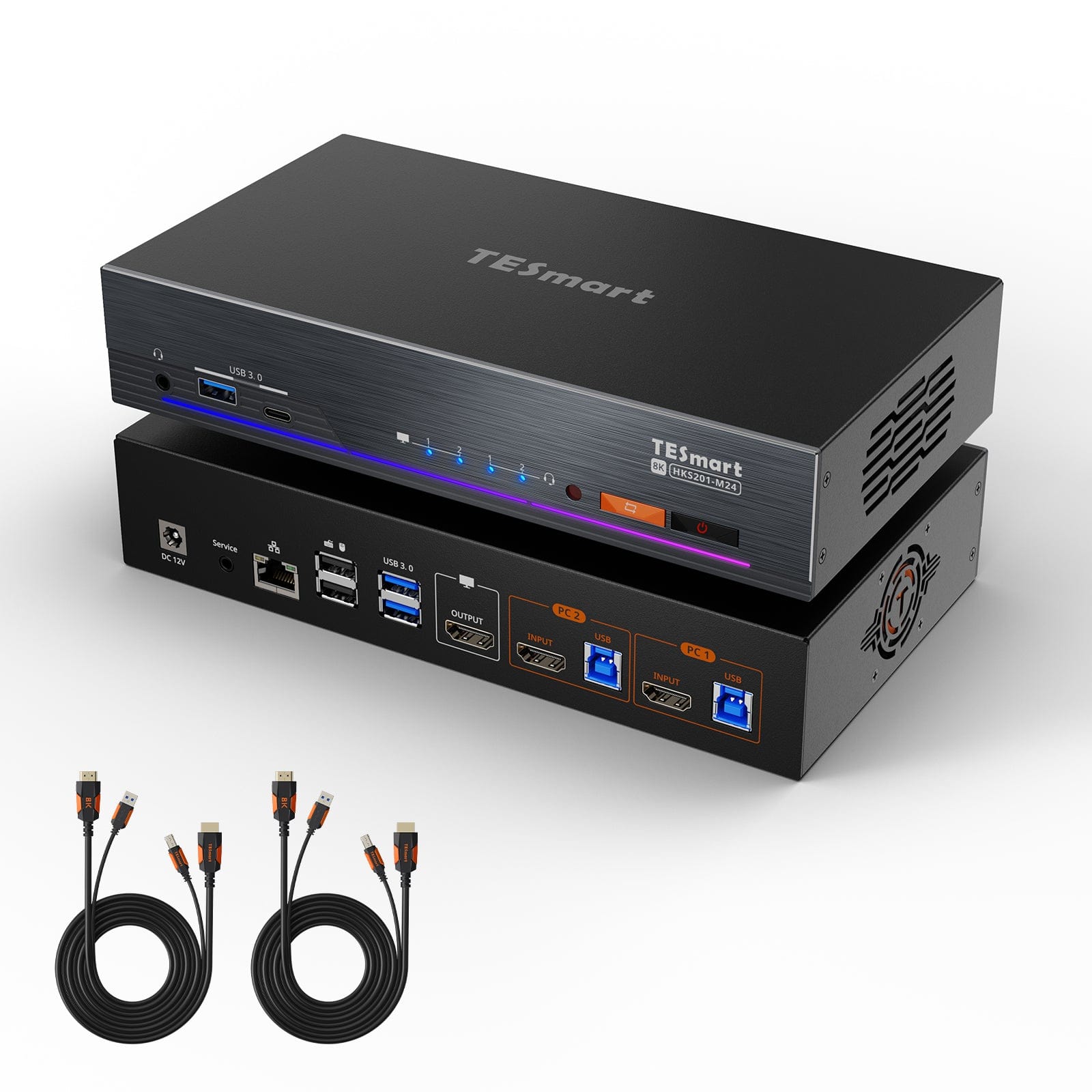 TESmart.DE HKS201-M24-EUBK 8K60Hz HDMI 2.1 2x1 KVM-Switch Pro-Hub für 2 PCs, mit EDID-Emulation, Gigabit-LAN, Dual-Ladefunktion & USB 3.2 Gen 1 10652805091171 Ultra HD 8K60Hz 2×1 HDMI KVM-Switch für 2 PCs, mit EDID-Emulation, Gigabit-LAN, USB 3.2 Gen1 & Schnellladung