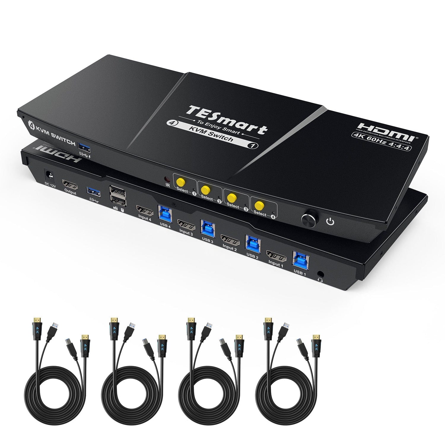 TESmart.DE HKS401-P23-EUBK KVM Switch 4 Port KVM Switch Kit HDMI 4K60Hz mit USB 3.0 Dockingstation, 4 PCs 1 Monitor 10652805090402 EU Plug