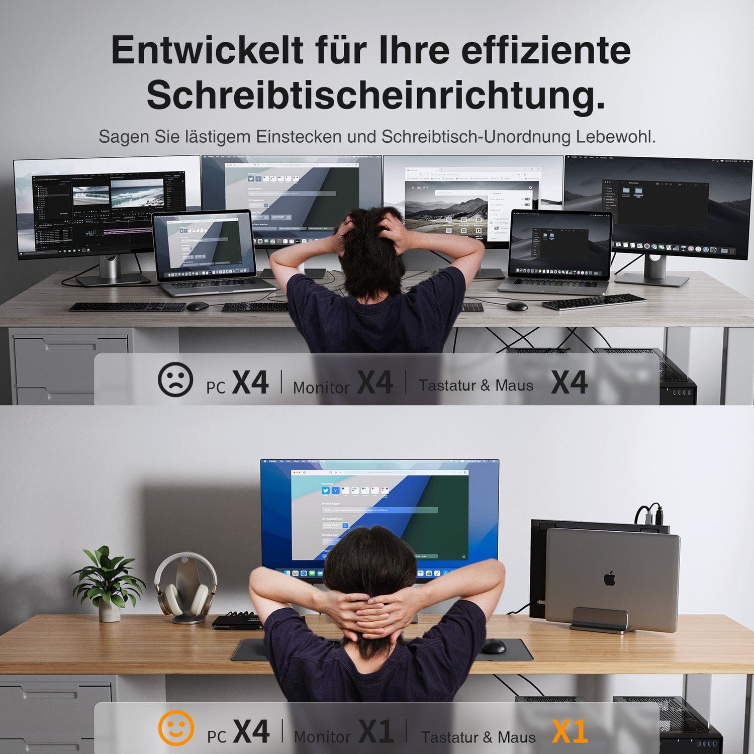 TESmart.DE HKS401-P23-EUBK KVM Switch 4 Port KVM Switch Kit HDMI 4K60Hz mit USB 3.0 Dockingstation, 4 PCs 1 Monitor 10652805090402 EU Plug