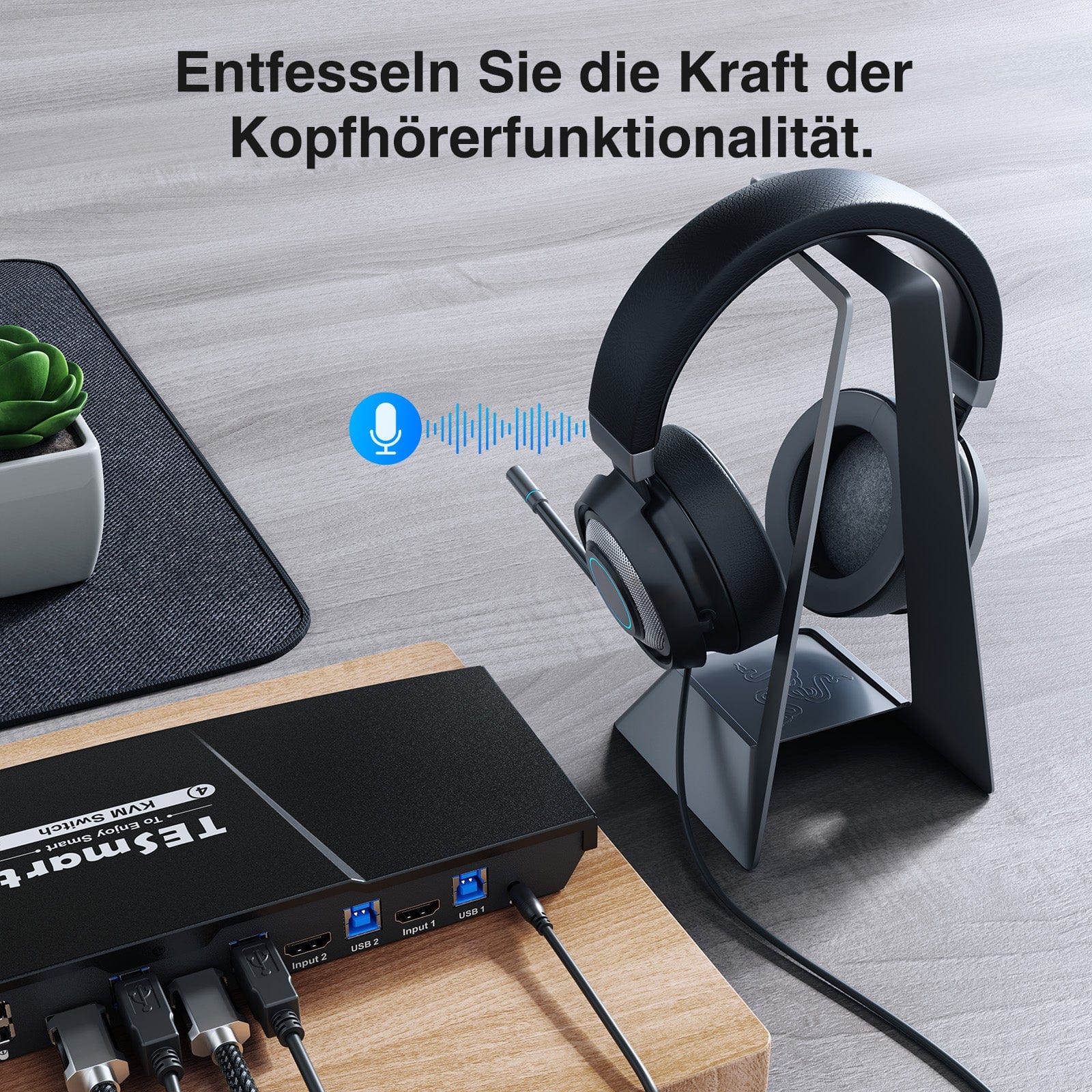 TESmart.DE HKS401-P23-EUBK KVM Switch 4 Port KVM Switch Kit HDMI 4K60Hz mit USB 3.0 Dockingstation, 4 PCs 1 Monitor 10652805090402 EU Plug