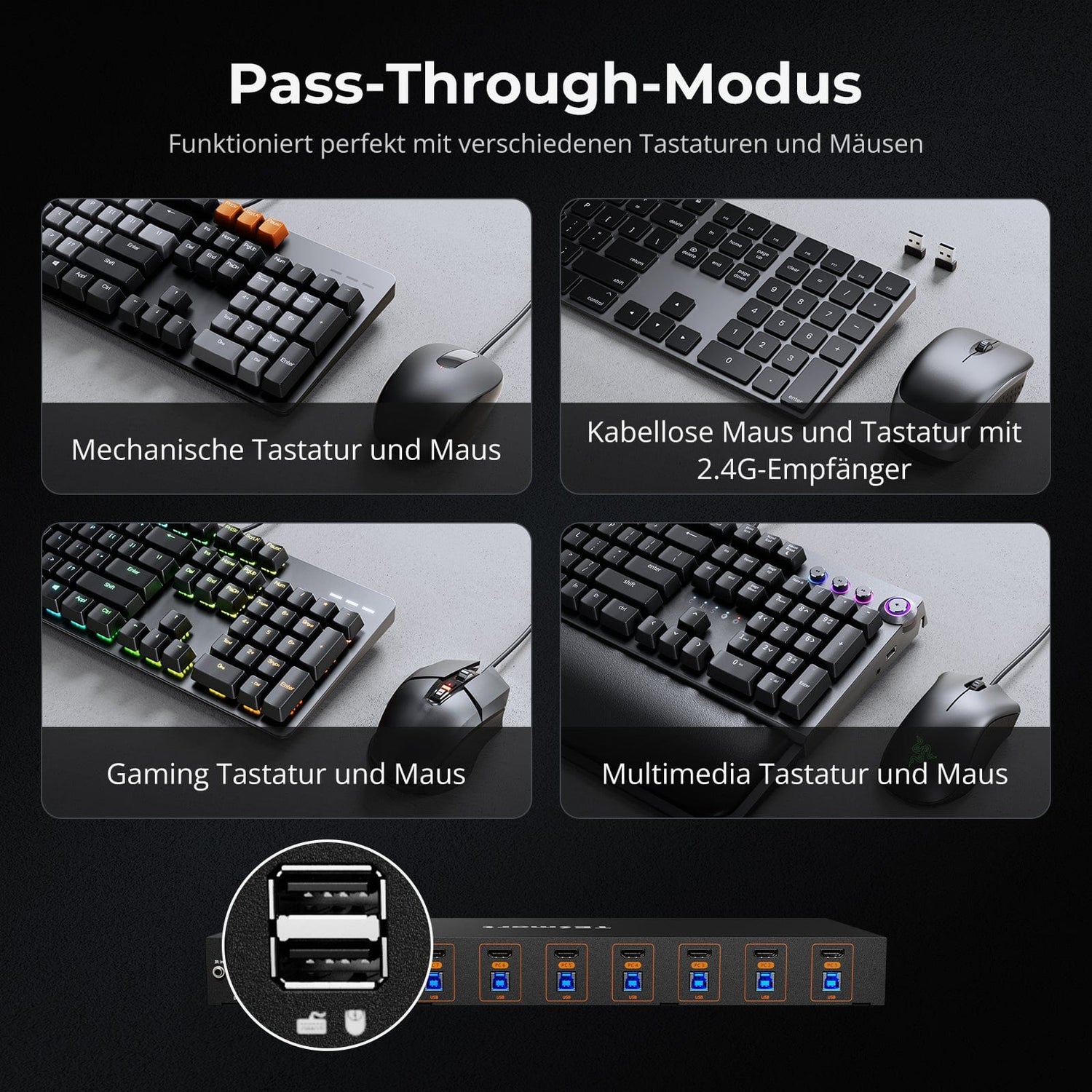 TESmart.DE HKS801-M24-EUBK HDMI 2.1 8K60Hz 8x1 KVM-Switch für 8 PCs und 1 Monitor, mit ADI-Chip, EDID-Emulator, VRR, FVA, ALLM, 48 Gbps und Dynamic HDR 10652805091980 HDMI 2.1 8K60Hz 8x1 KVM-Switch für 8 PCs und 1 Monitor, mit ADI-Chip, EDID, VRR, FVA, ALLM, HDR