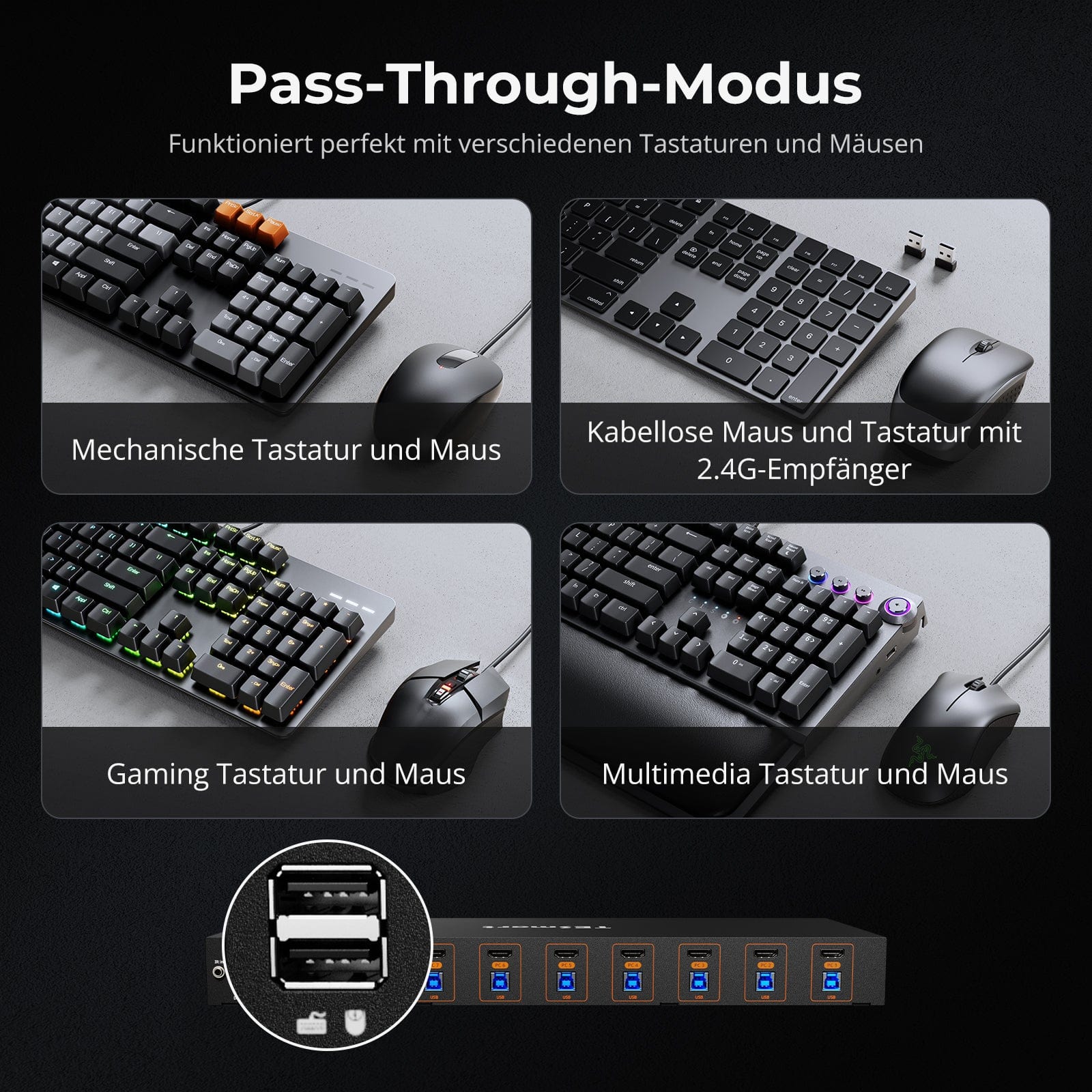 TESmart.DE HKS801-M24-EUBK HDMI 2.1 8K60Hz 8x1 KVM-Switch für 8 PCs und 1 Monitor, mit ADI-Chip, EDID-Emulator, VRR, FVA, ALLM, 48 Gbps und Dynamic HDR 10652805091980 HDMI 2.1 8K60Hz 8x1 KVM-Switch für 8 PCs und 1 Monitor, mit ADI-Chip, EDID, VRR, FVA, ALLM, HDR
