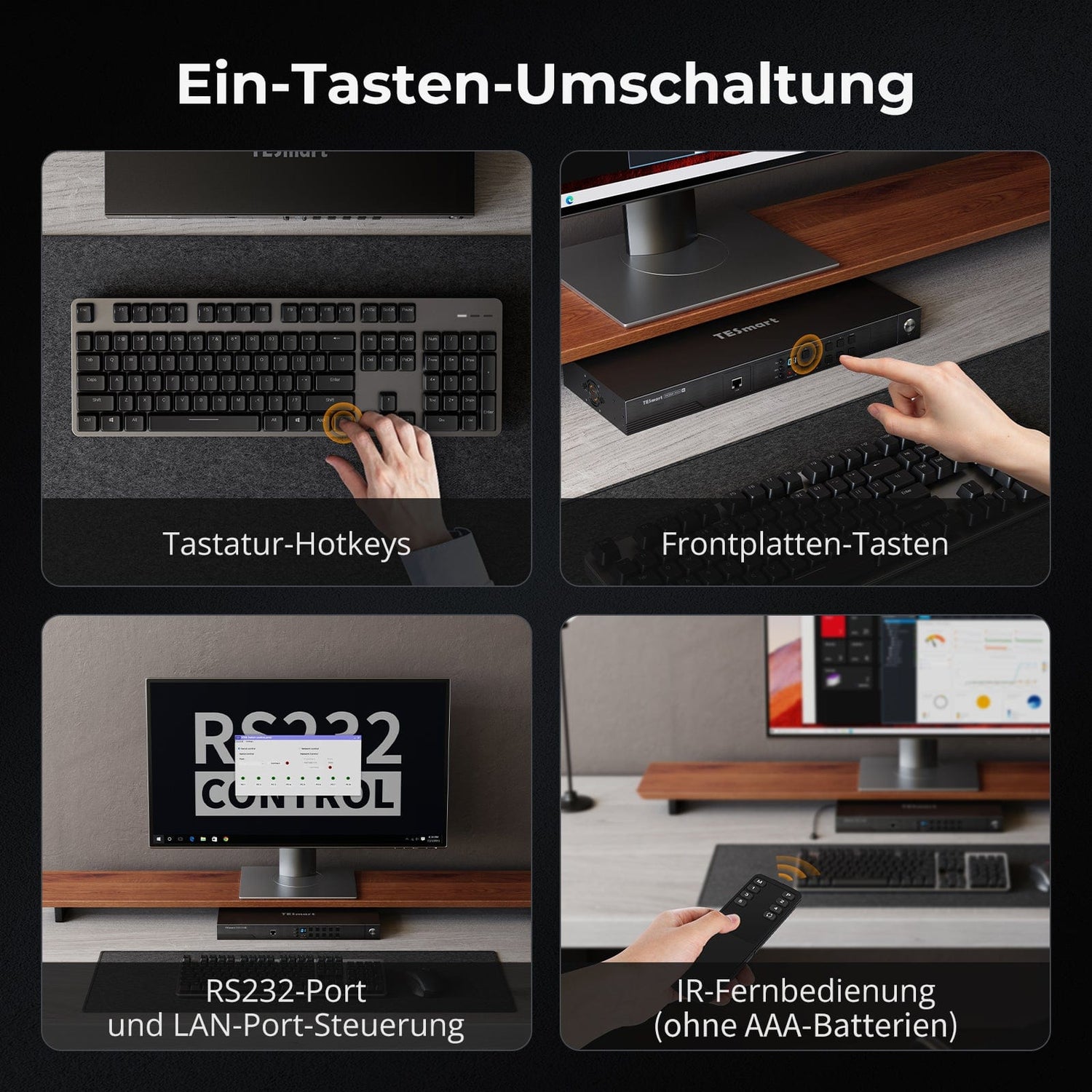 TESmart.DE HKS801-M24-EUBK HDMI 2.1 8K60Hz 8x1 KVM-Switch für 8 PCs und 1 Monitor, mit ADI-Chip, EDID-Emulator, VRR, FVA, ALLM, 48 Gbps und Dynamic HDR 10652805091980 HDMI 2.1 8K60Hz 8x1 KVM-Switch für 8 PCs und 1 Monitor, mit ADI-Chip, EDID, VRR, FVA, ALLM, HDR
