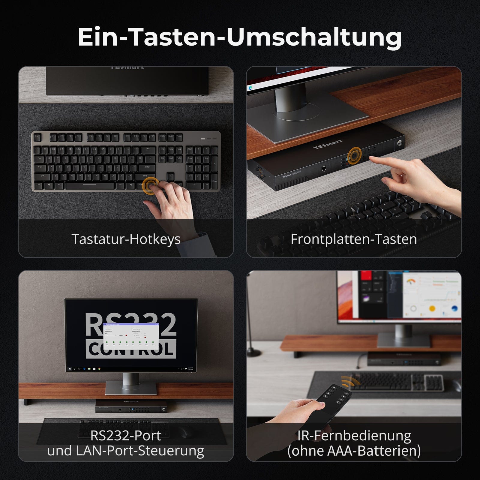 TESmart.DE HKS801-M24-EUBK HDMI 2.1 8K60Hz 8x1 KVM-Switch für 8 PCs und 1 Monitor, mit ADI-Chip, EDID-Emulator, VRR, FVA, ALLM, 48 Gbps und Dynamic HDR 10652805091980 HDMI 2.1 8K60Hz 8x1 KVM-Switch für 8 PCs und 1 Monitor, mit ADI-Chip, EDID, VRR, FVA, ALLM, HDR