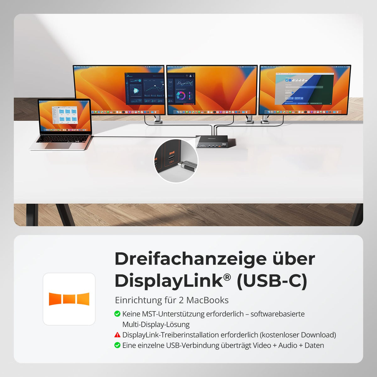 TESmart.DE NEW USB-C KVM 2 Computer 3 Monitore mit DisplayLink – 4K60, 65W PD | TESmart USB-C KVM 2 Computer 3 Monitore mit DisplayLink – 4K60, 65W PD | TESmart
