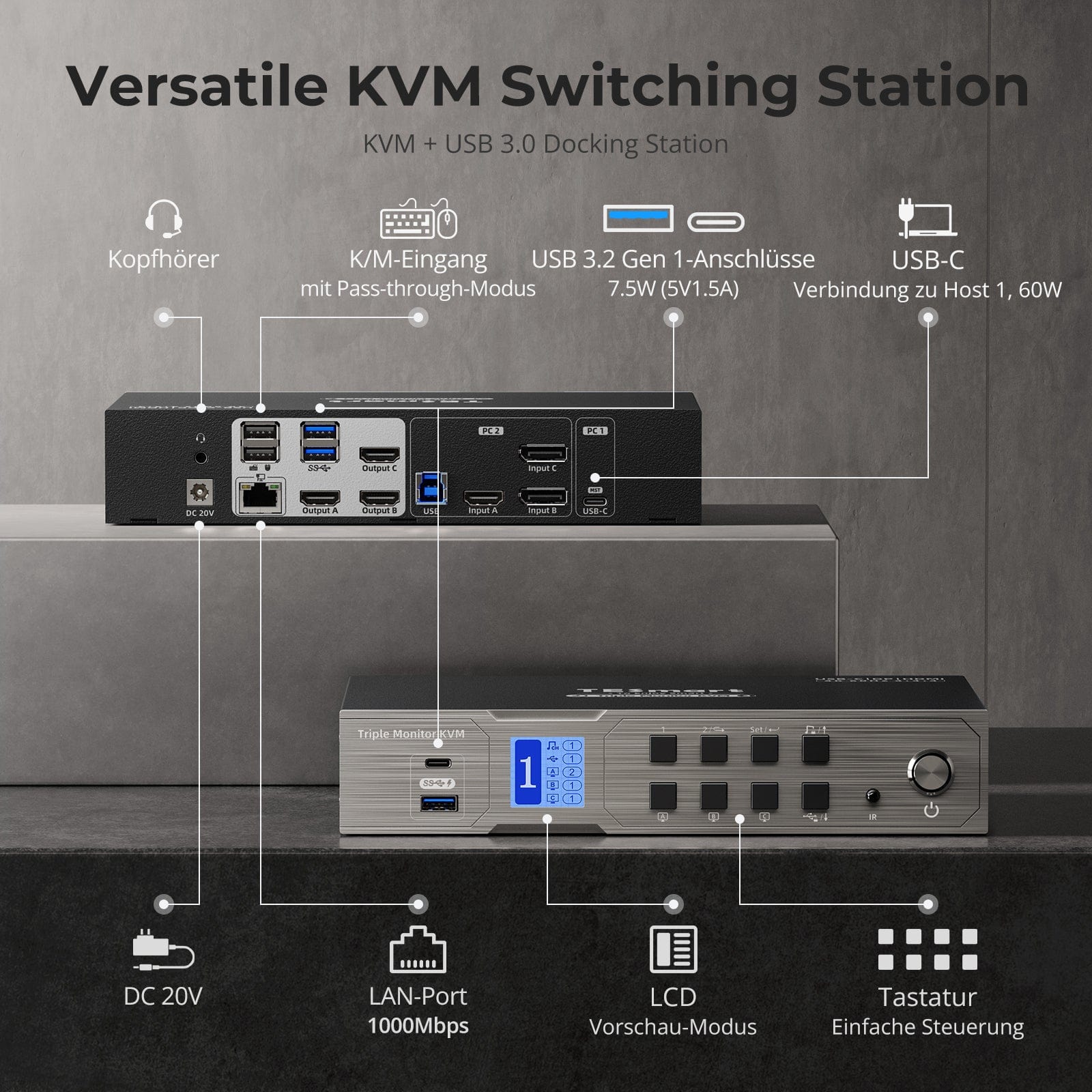 TESmart.DE Next-Gen Triple 4K60Hz Hybrid KVM Next-Gen Triple 4K60Hz Hybrid KVM