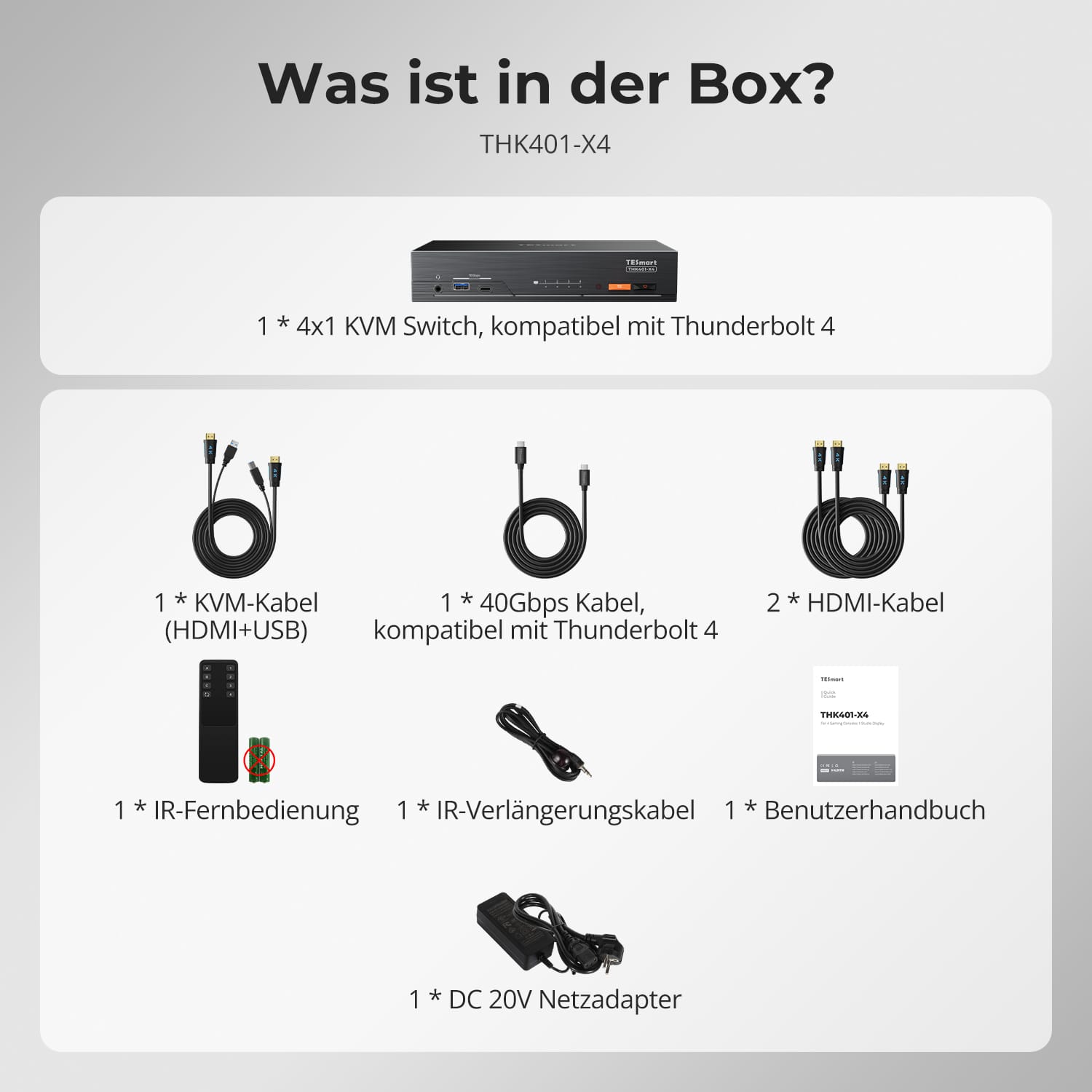 TESmart.DE THK401-X4-EUBK 4-Port 6K60Hz & 5K120Hz KVM-Switch für Mac & HDMI-Geräte – USB-10Gbit/s-Hub, 60W PD, doppelte HDMI-Eingänge, Apple Studio Display-Unterstützung 4-Port 6K60Hz & 5K120Hz KVM-Switch für Mac & HDMI-Geräte – USB-10Gbit/s-Hub, 60W PD, doppelte HDMI-Eingänge, Apple Studio Display-Unterstützung