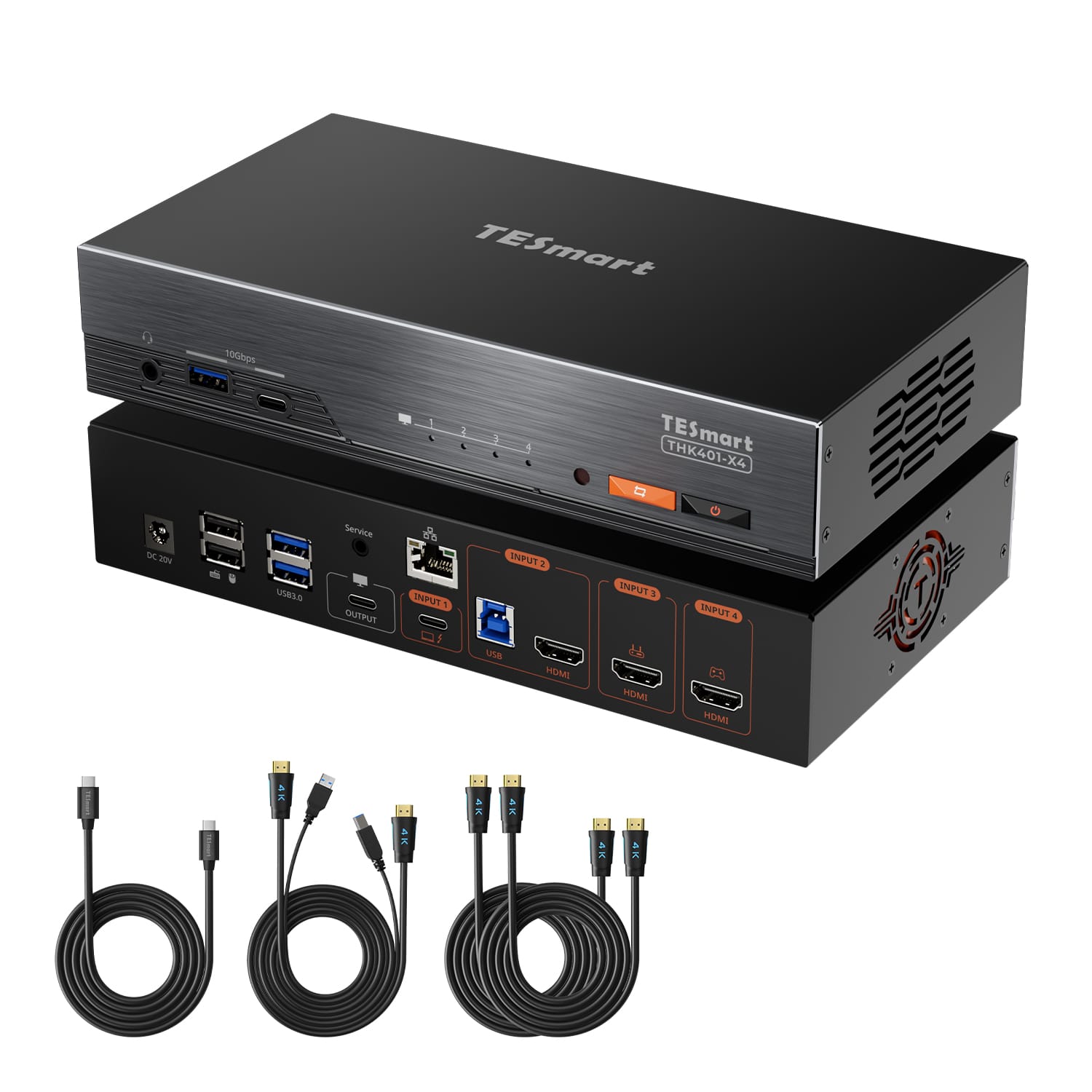 TESmart.DE THK401-X4-EUBK 4-Port 6K60Hz & 5K120Hz KVM-Switch für Mac & HDMI-Geräte – USB-10Gbit/s-Hub, 60W PD, doppelte HDMI-Eingänge, Apple Studio Display-Unterstützung 4-Port 6K60Hz & 5K120Hz KVM-Switch für Mac & HDMI-Geräte – USB-10Gbit/s-Hub, 60W PD, doppelte HDMI-Eingänge, Apple Studio Display-Unterstützung