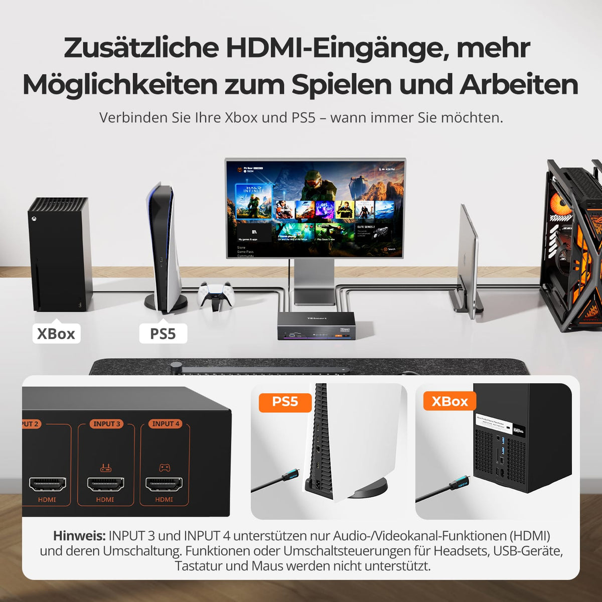 TESmart.DE THK401-X4-EUBK KVM Switch 4-Port KVM für Apple Studio Display – Bis zu 6K@60Hz / 5K@120Hz, kompatibel mit Thunderbolt™ 4- und HDMI-Geräten 4-Port KVM für Apple Studio Display – Kompatibel mit Thunderbolt™ 4- und HDMI-Geräten