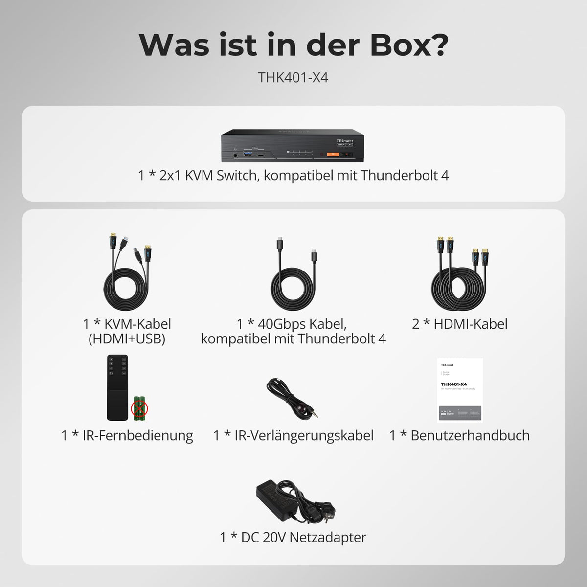 TESmart.DE THK401-X4-EUBK KVM Switch 4-Port KVM für Apple Studio Display – Bis zu 6K@60Hz / 5K@120Hz, kompatibel mit Thunderbolt™ 4- und HDMI-Geräten 4-Port KVM für Apple Studio Display – Kompatibel mit Thunderbolt™ 4- und HDMI-Geräten