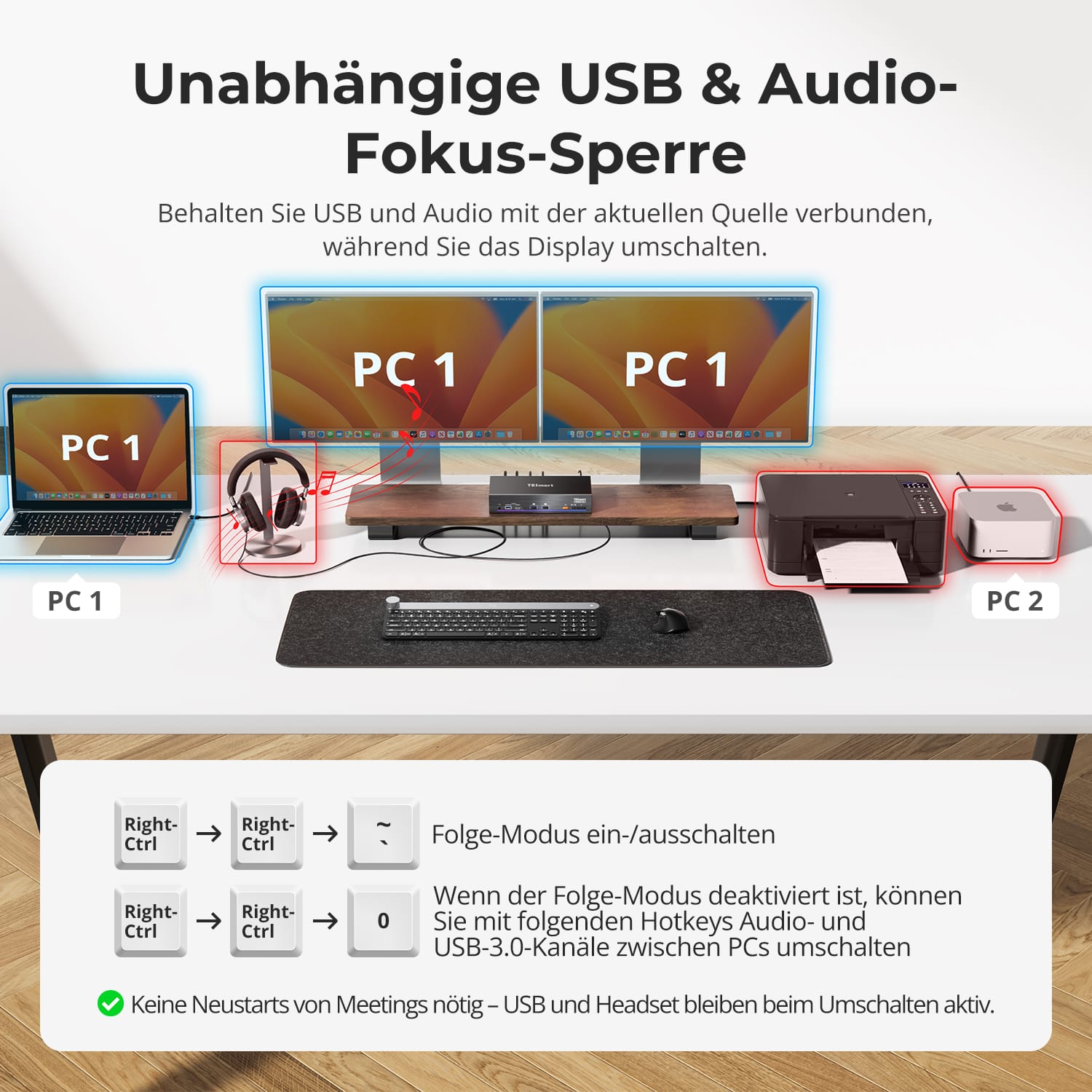 TESmart.DE TKS202-X4-EUBK 2-Port Dual-Monitor KVM für Apple Studio Display – Bis zu 5K@60Hz, kompatibel mit Thunderbolt™ 4-Geräten 10617230232513 2-Port Dual-Monitor KVM für Apple Studio Display – Bis zu 5K@60Hz, kompatibel mit Thunderbolt™ 4-Geräten EU Plug