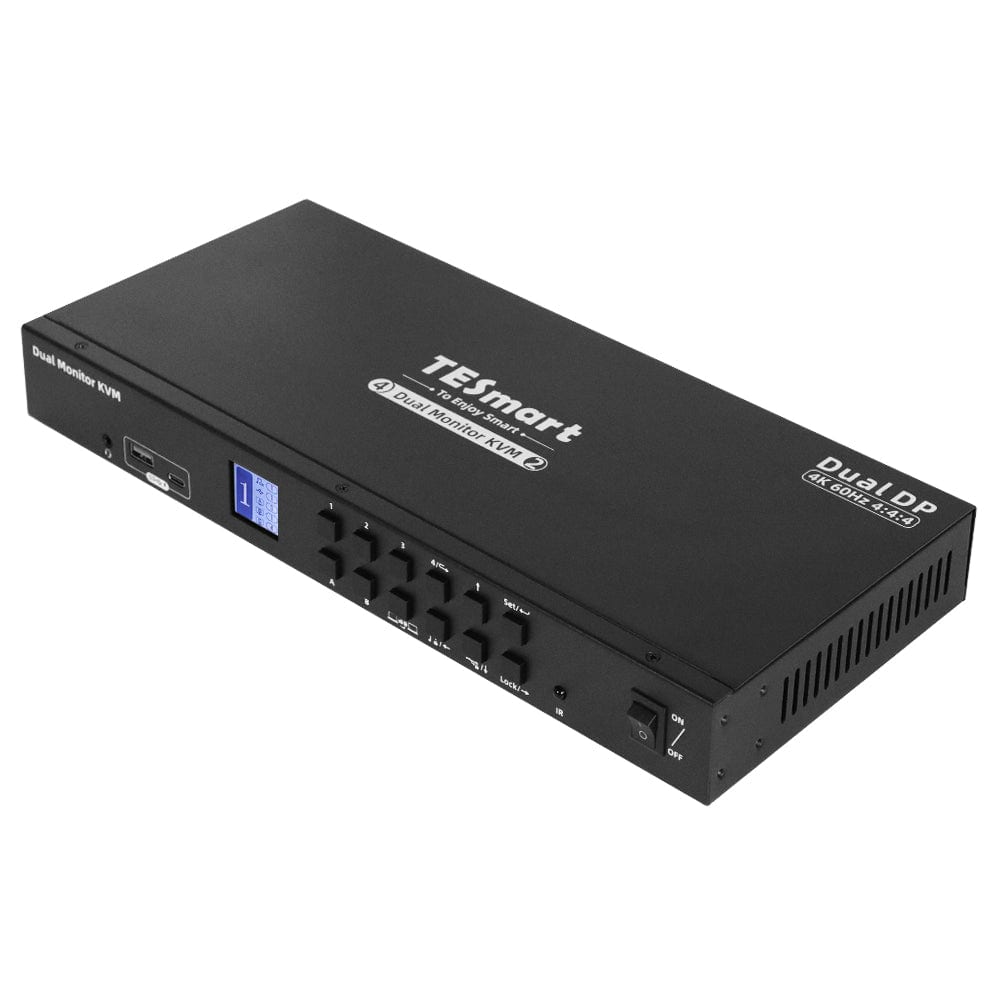 TESmart DKS402-P23-EUBK Dual Monitor KVM Switch 4 Port Dual Monitor KVM Switch Kit DP 4K60Hz mit USB 3.0 Docking Station, EDID 10652805090372 EU Plug