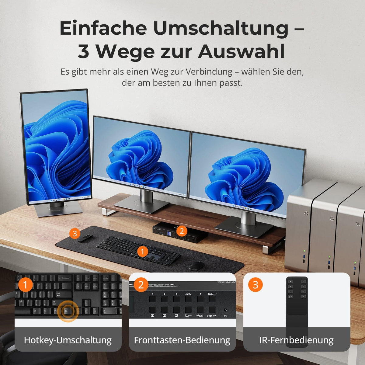 TESmart Drei Monitor KVM Switcher 4 Port Drei-Monitor-KVM-Switch HDMI 4K@60Hz mit USB Hub Triple-Monitor KVM Switch – 4-Port HDMI 4K mit USB-Hub | TESmart