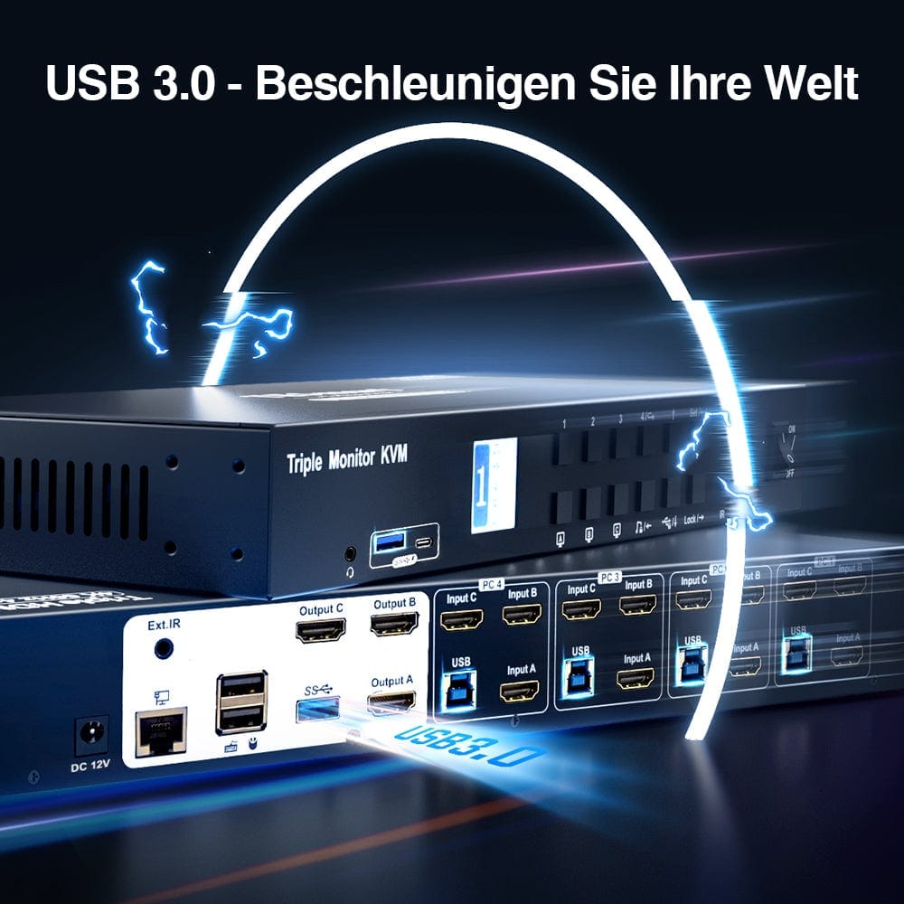 TESmart Drei Monitor KVM Switcher 4 Port Drei-Monitor-KVM-Switch HDMI 4K@60Hz mit USB Hub Triple Monitor KVM Switch 4 Port HDMI 4K mit USB Hub-TESmart