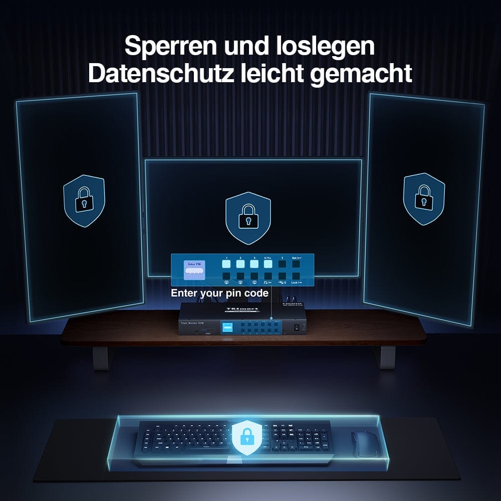 TESmart Drei Monitor KVM Switcher 4 Port Drei-Monitor-KVM-Switch HDMI 4K@60Hz mit USB Hub Triple Monitor KVM Switch 4 Port HDMI 4K mit USB Hub-TESmart
