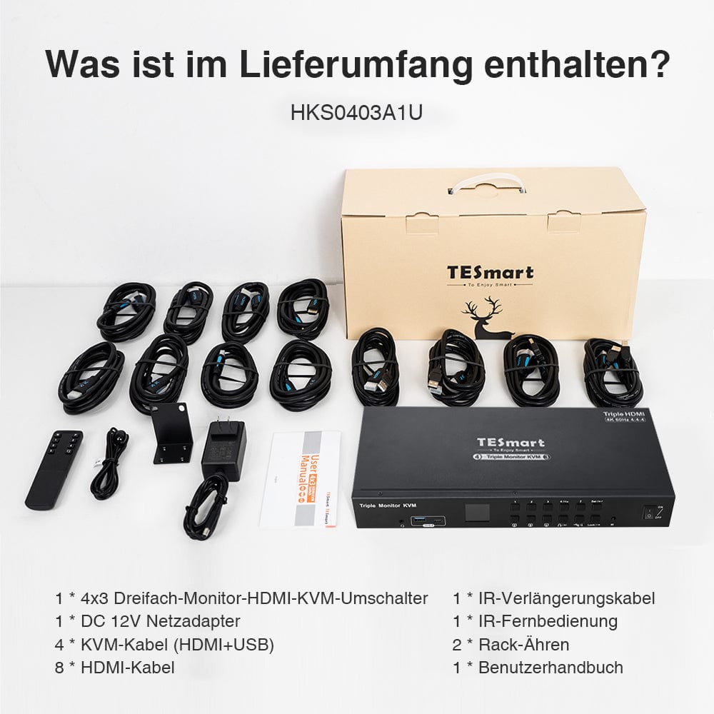 TESmart Drei Monitor KVM Switcher 4 Port Drei-Monitor-KVM-Switch HDMI 4K@60Hz mit USB Hub Triple Monitor KVM Switch 4 Port HDMI 4K mit USB Hub-TESmart